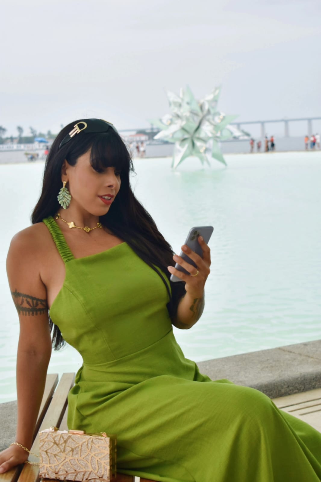 Vestido Afghan Longo Alça Elástico Verde tamanho G