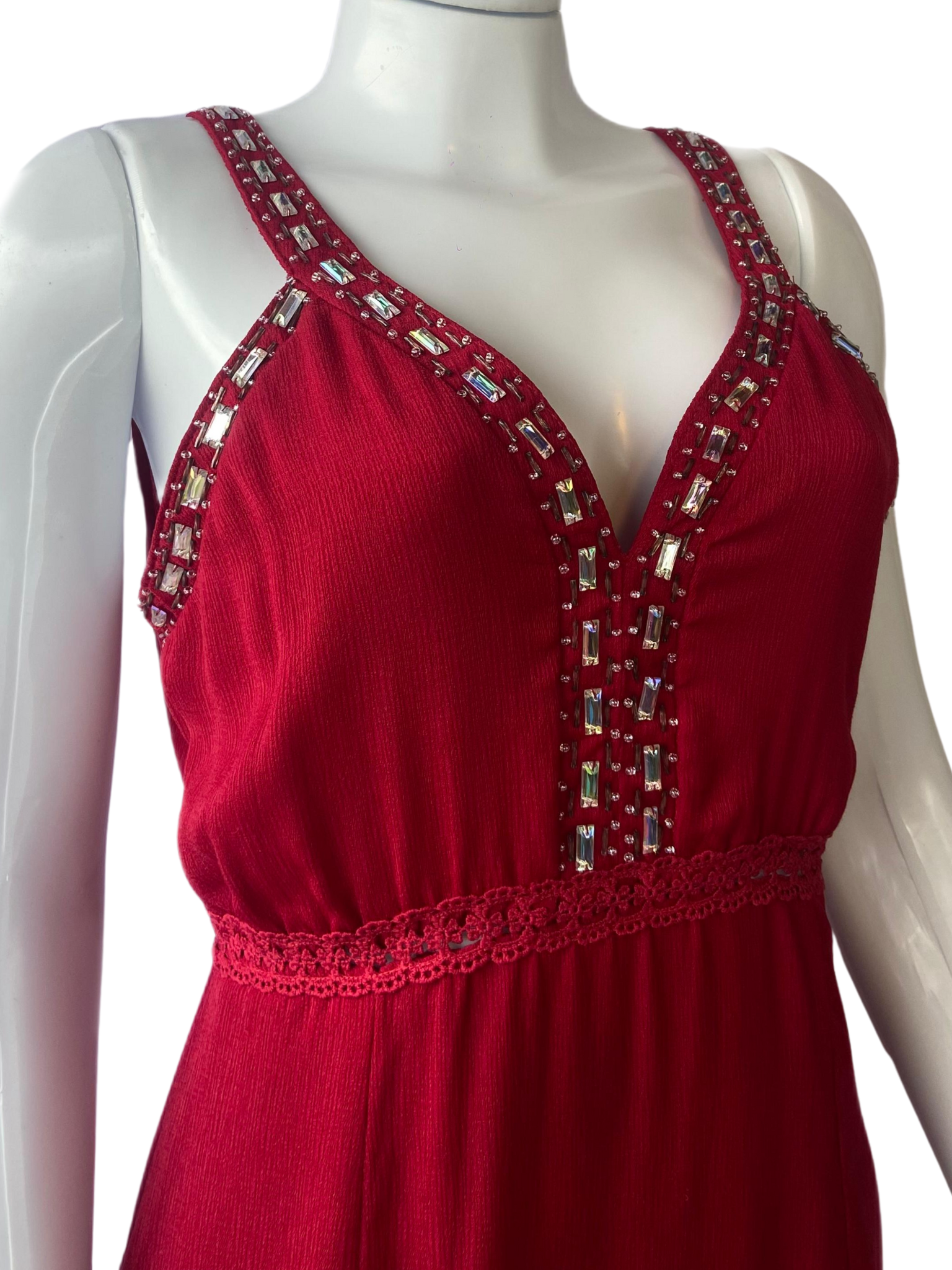 Vestido Longo Pedraria Vermelho tamanho P