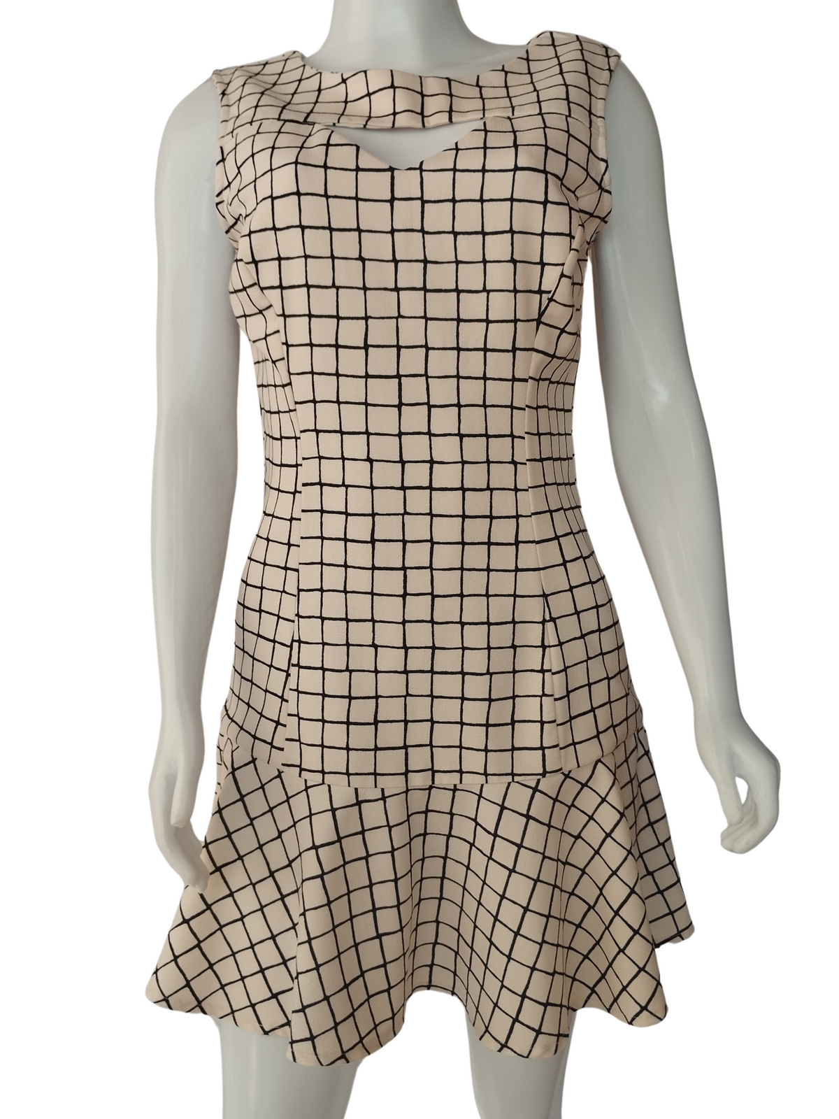 Vestido La Chocolê Social Xadrez Off White tamanho M