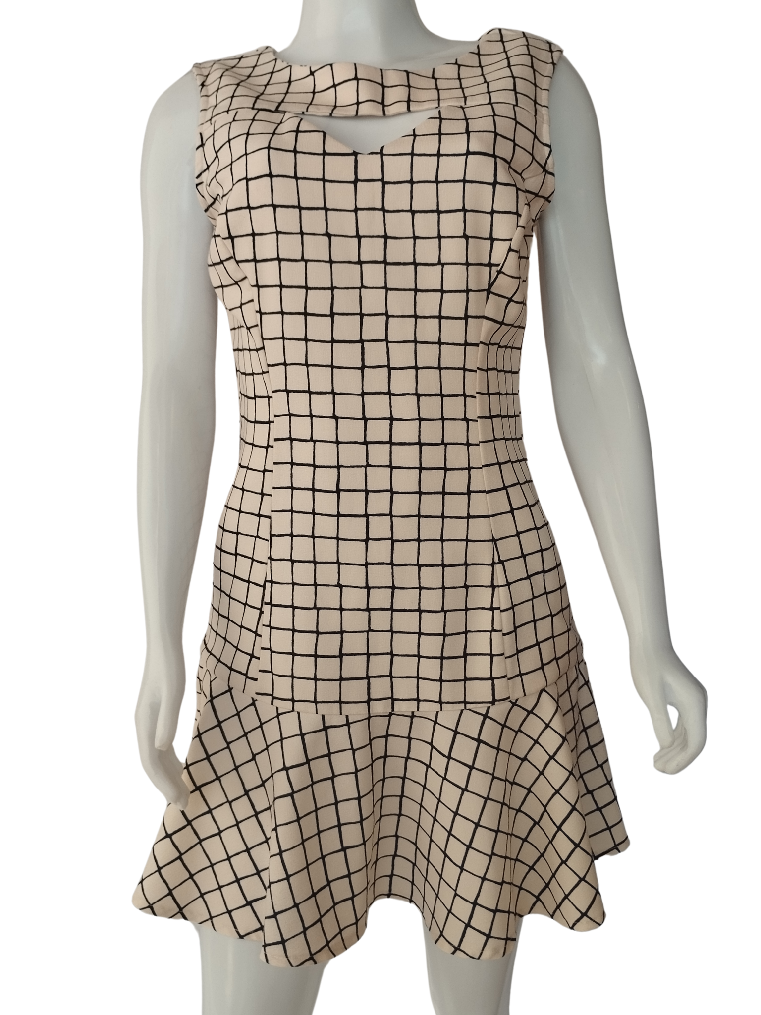 Vestido La Chocolê Social Xadrez Off White tamanho M