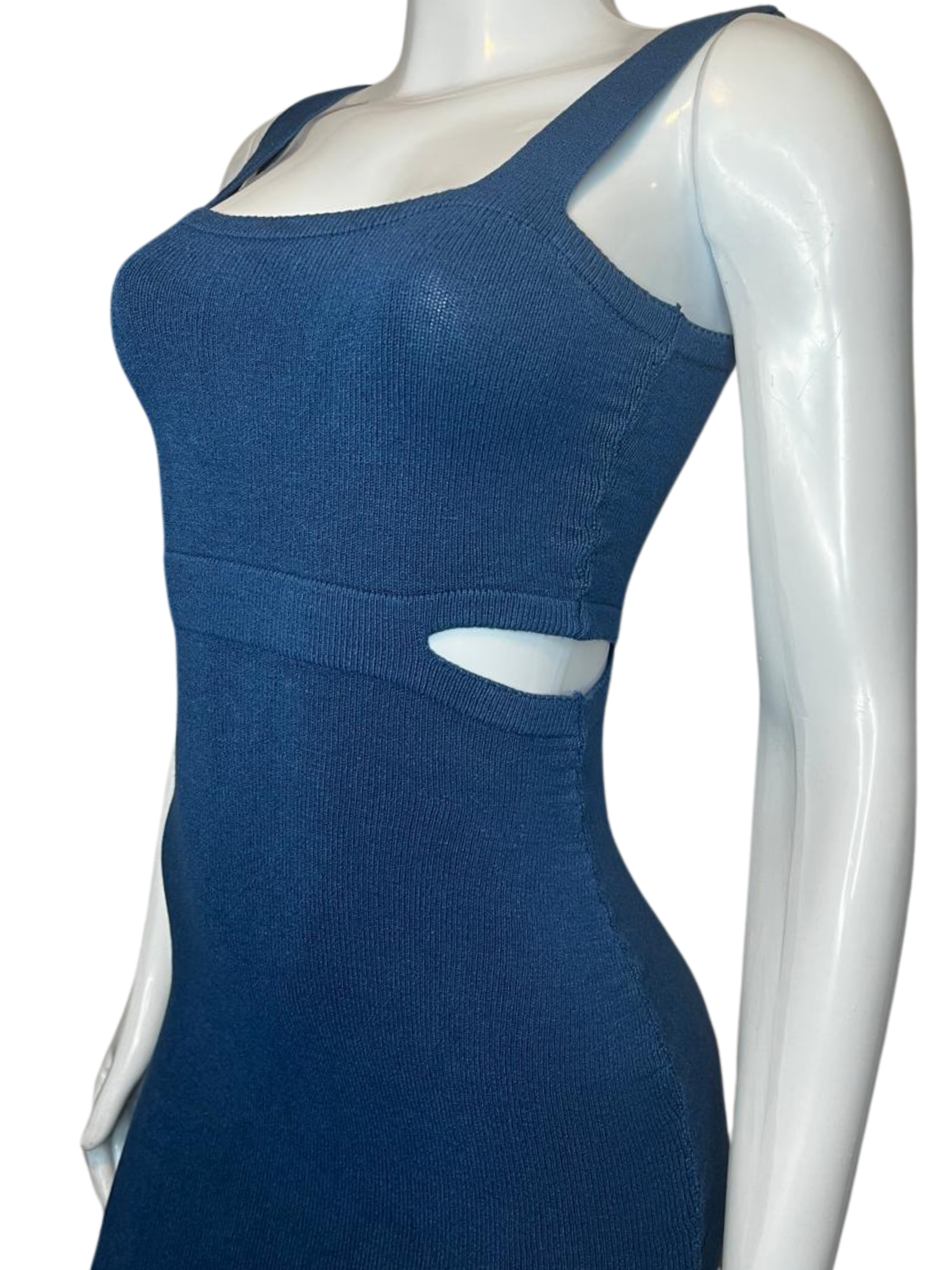 Vestido Tricot Fenda Lateral Azul tamanho M