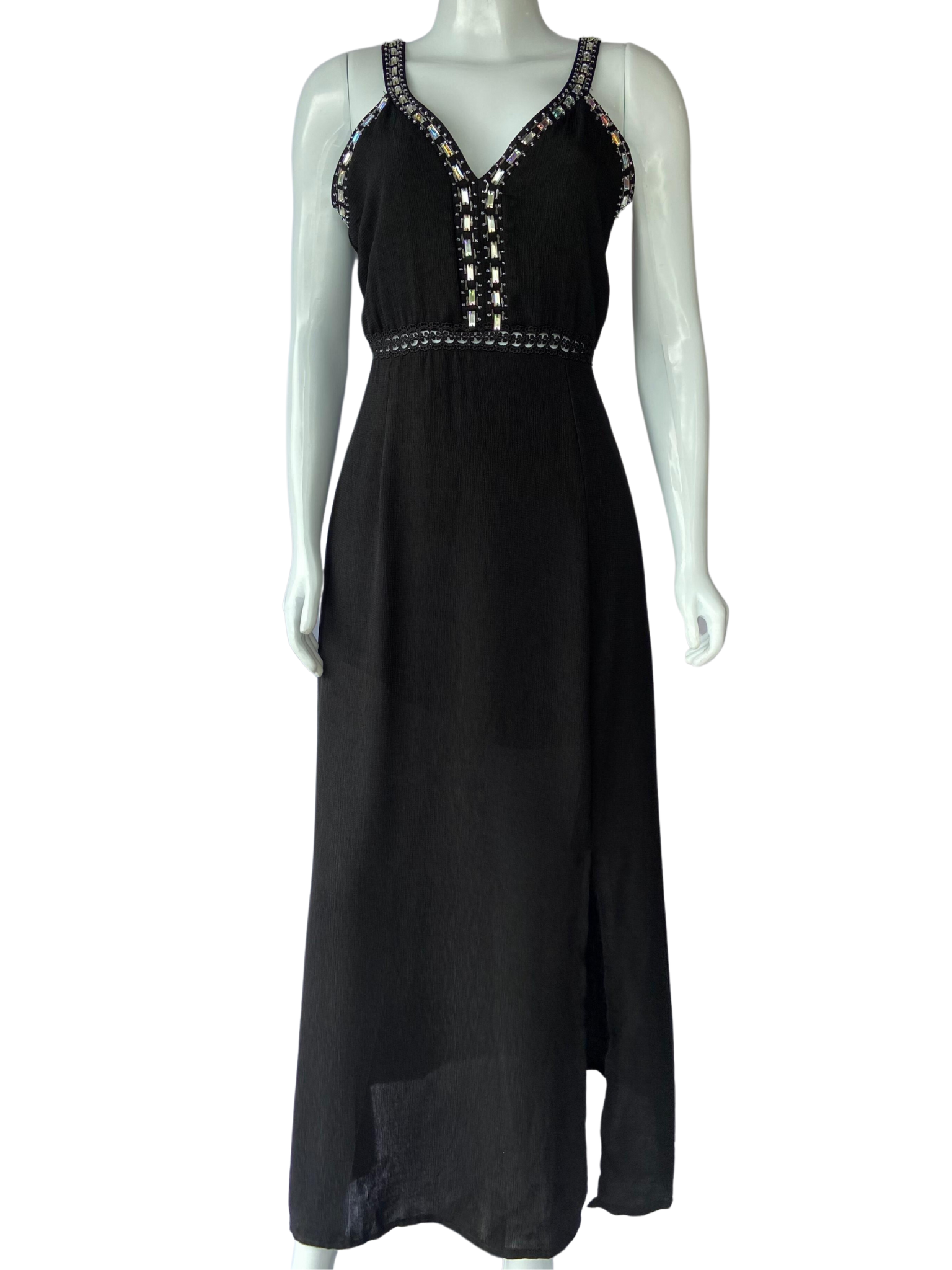 Vestido Longo Pedraria Preto tamanho P