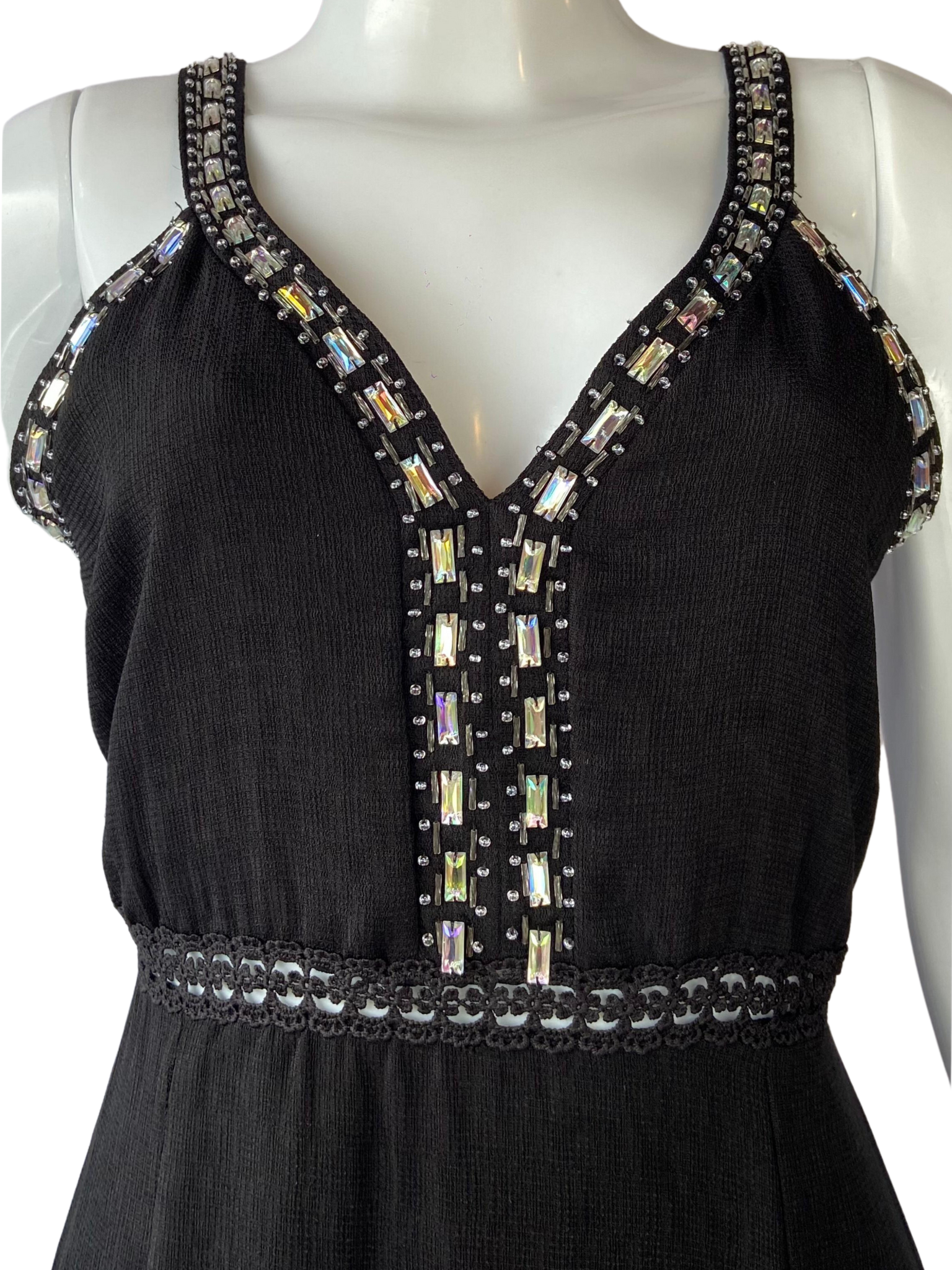 Vestido Longo Pedraria Preto tamanho P