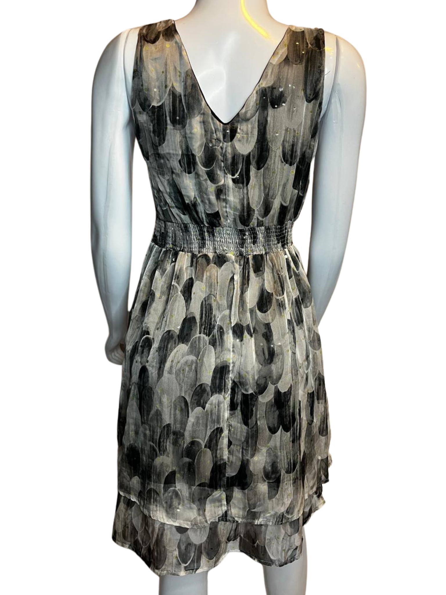 Vestido Tule Leopardo Leve Brilho Estampado Cinza tamanho M