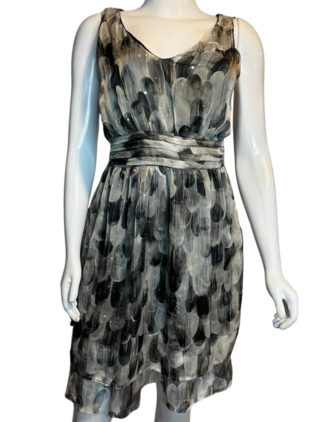 Vestido Tule Leopardo Leve Brilho Estampado Cinza tamanho M