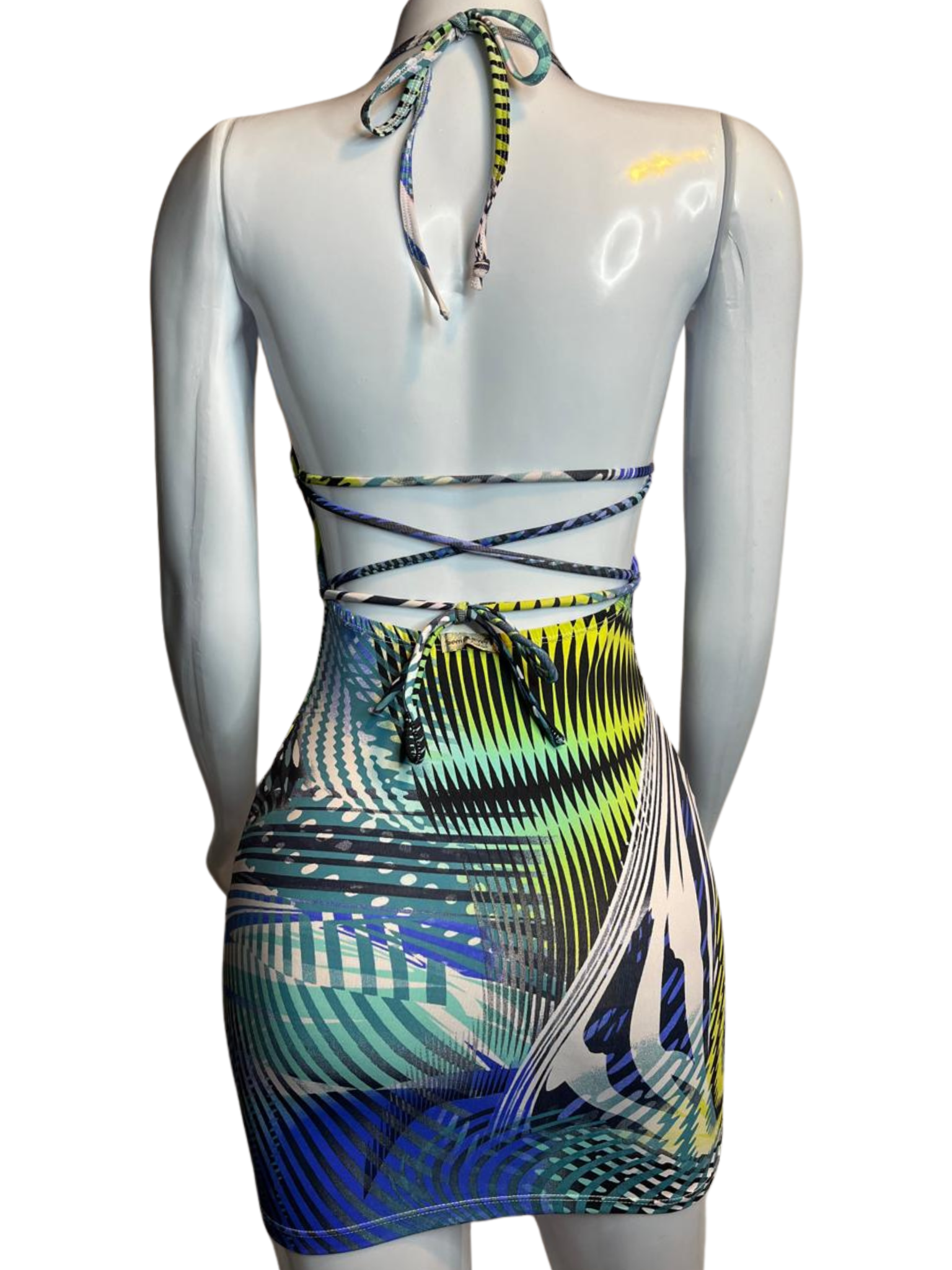 Vestido Malha Fria Estampado Azul tamanho P