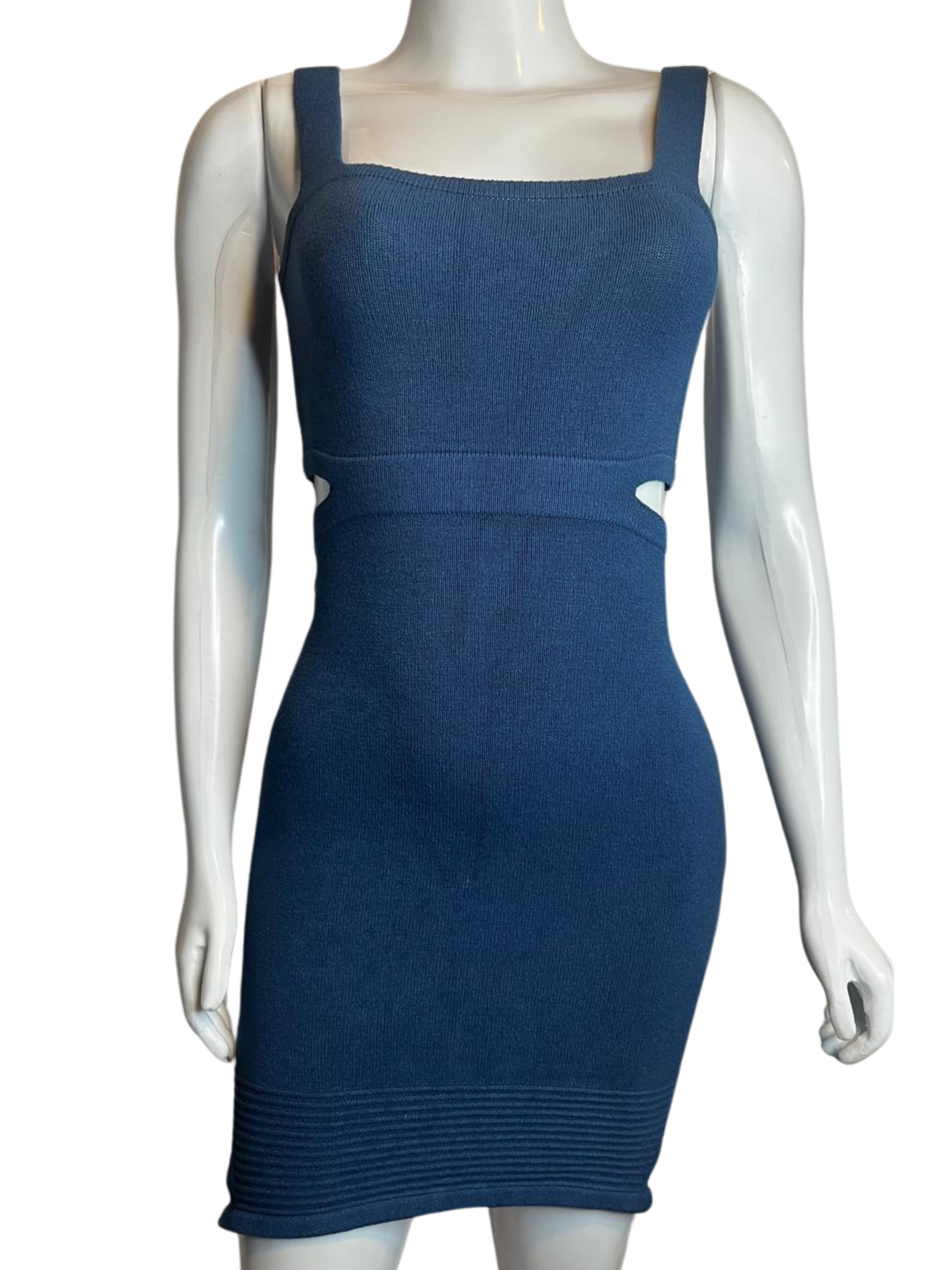 Vestido Tricot Fenda Lateral Azul tamanho M