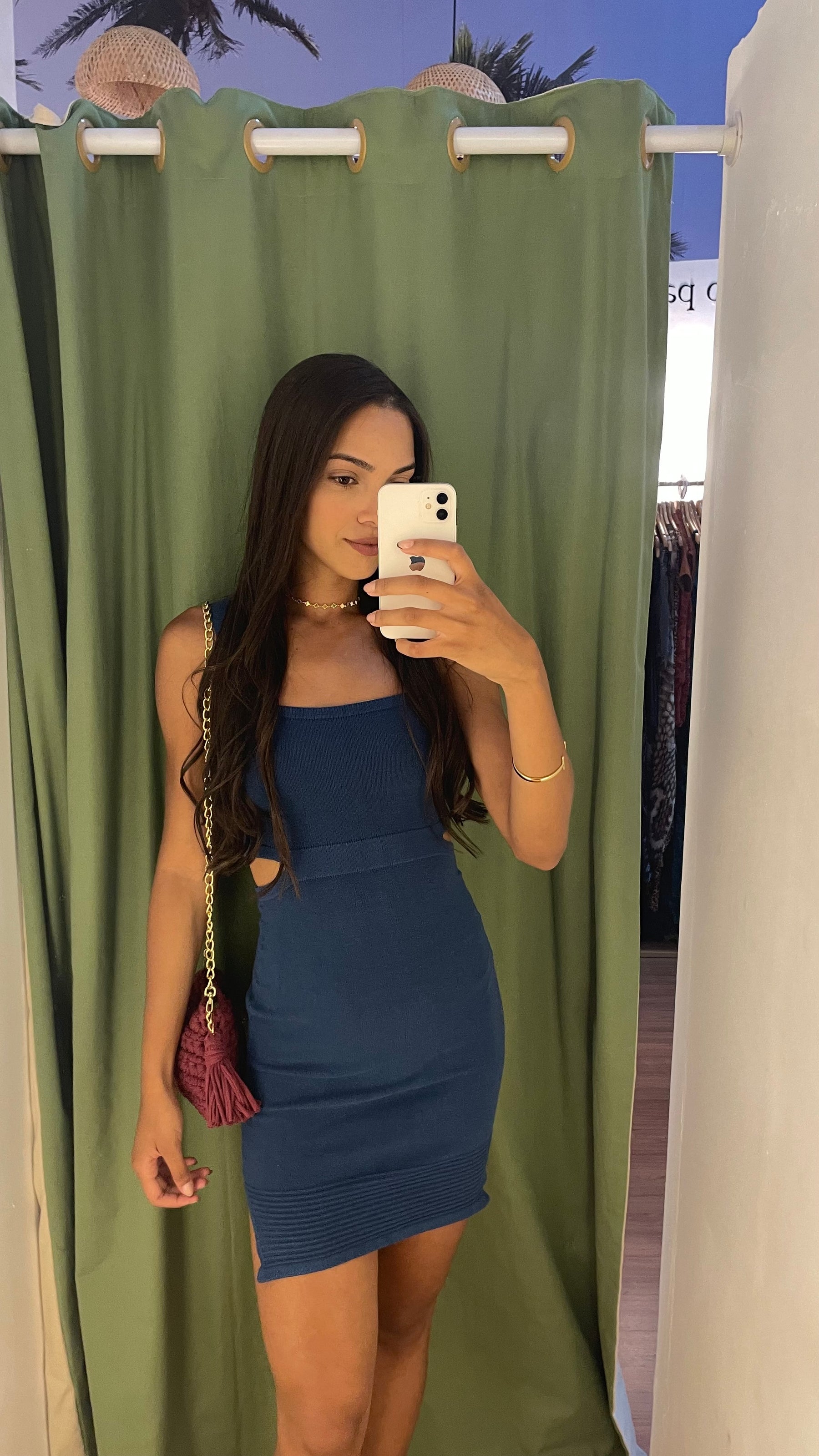 Vestido Tricot Fenda Lateral Azul tamanho M