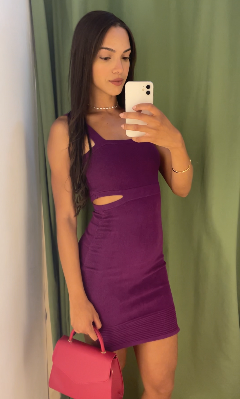 Vestido Tricot Fenda Lateral Roxo tamanho M