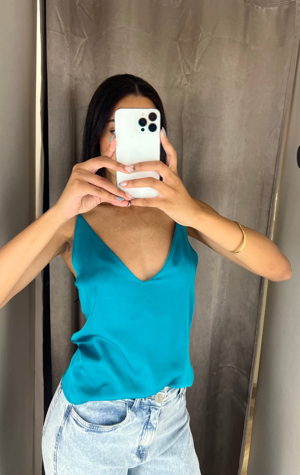 Blusa Cetim Turquesa Tamanho P