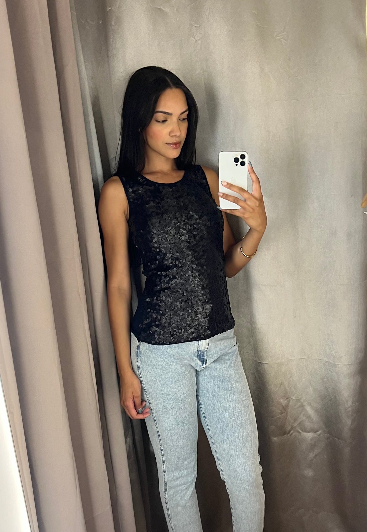 Blusa Lantejoulas Preto Tamanho M