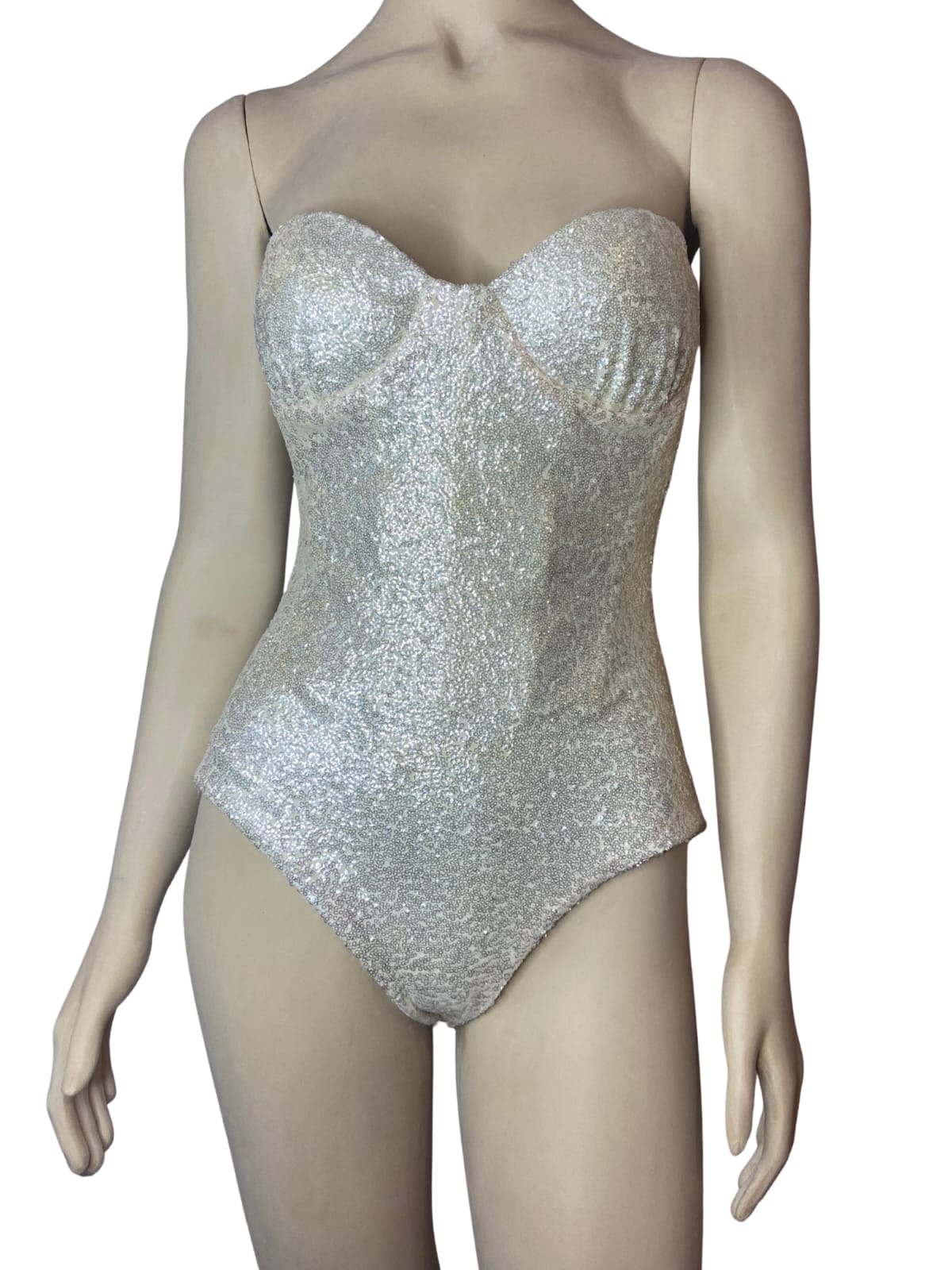 Body Brilho Decote Coração Champanhe Tamanho M