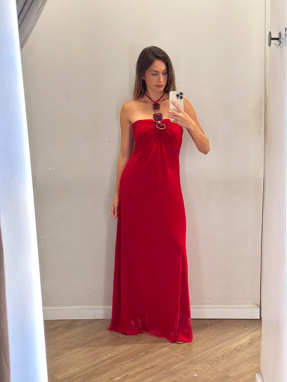 Vestido Longo Pedras Busto Vermelho Tam M