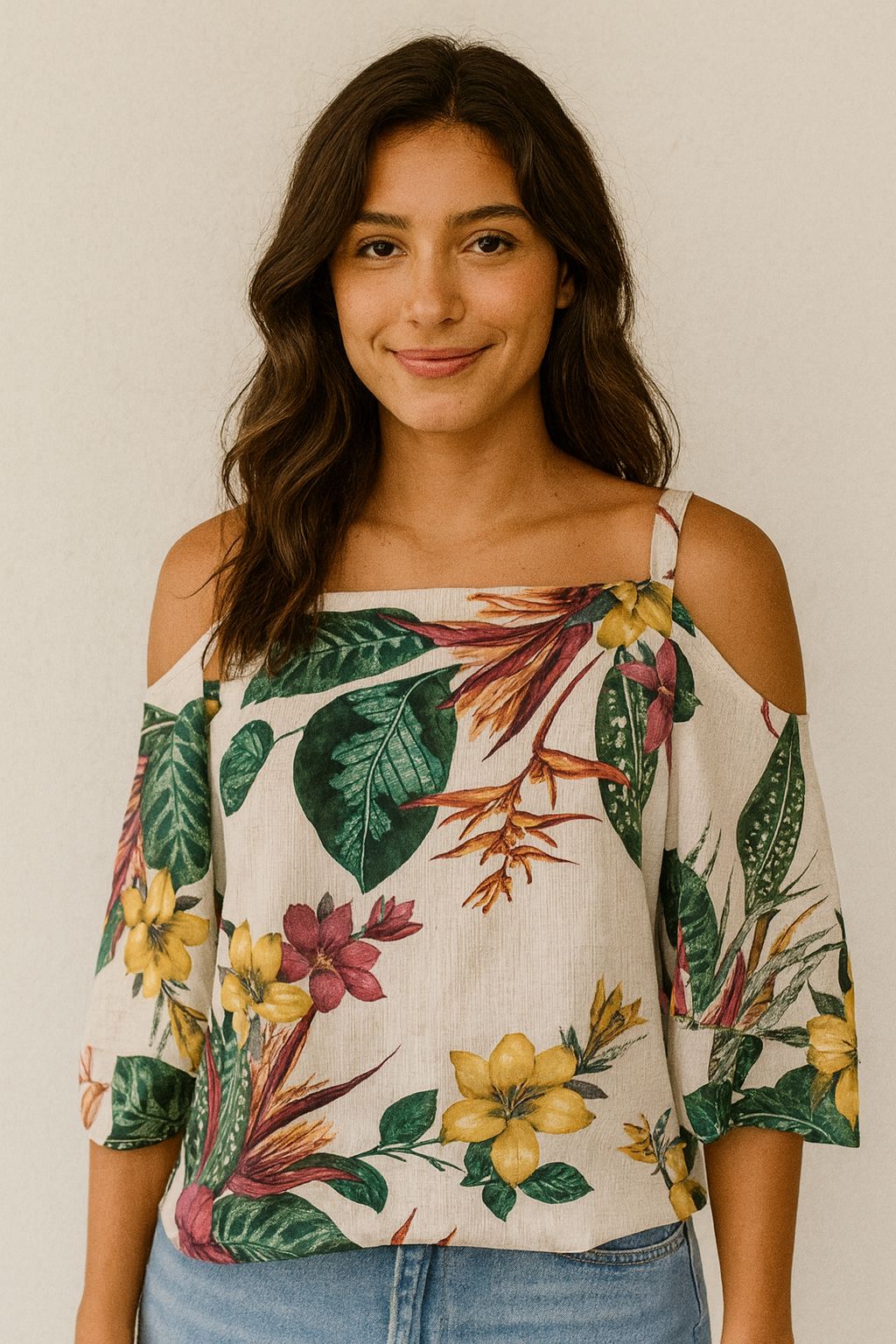 Blusa Decote Ombro Floral tamanho M