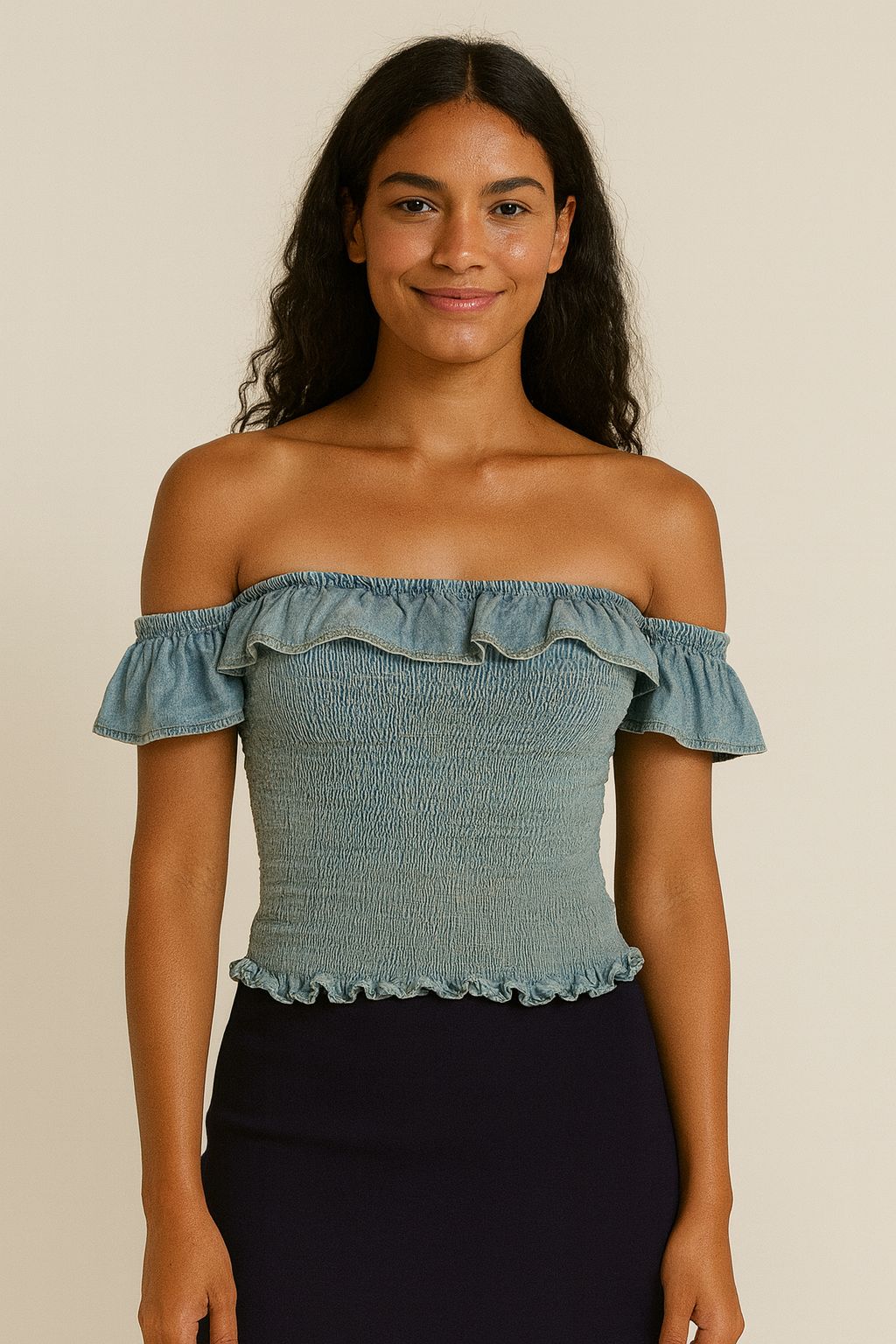 Blusa Cropped Ciganinha Jeans tamanho M