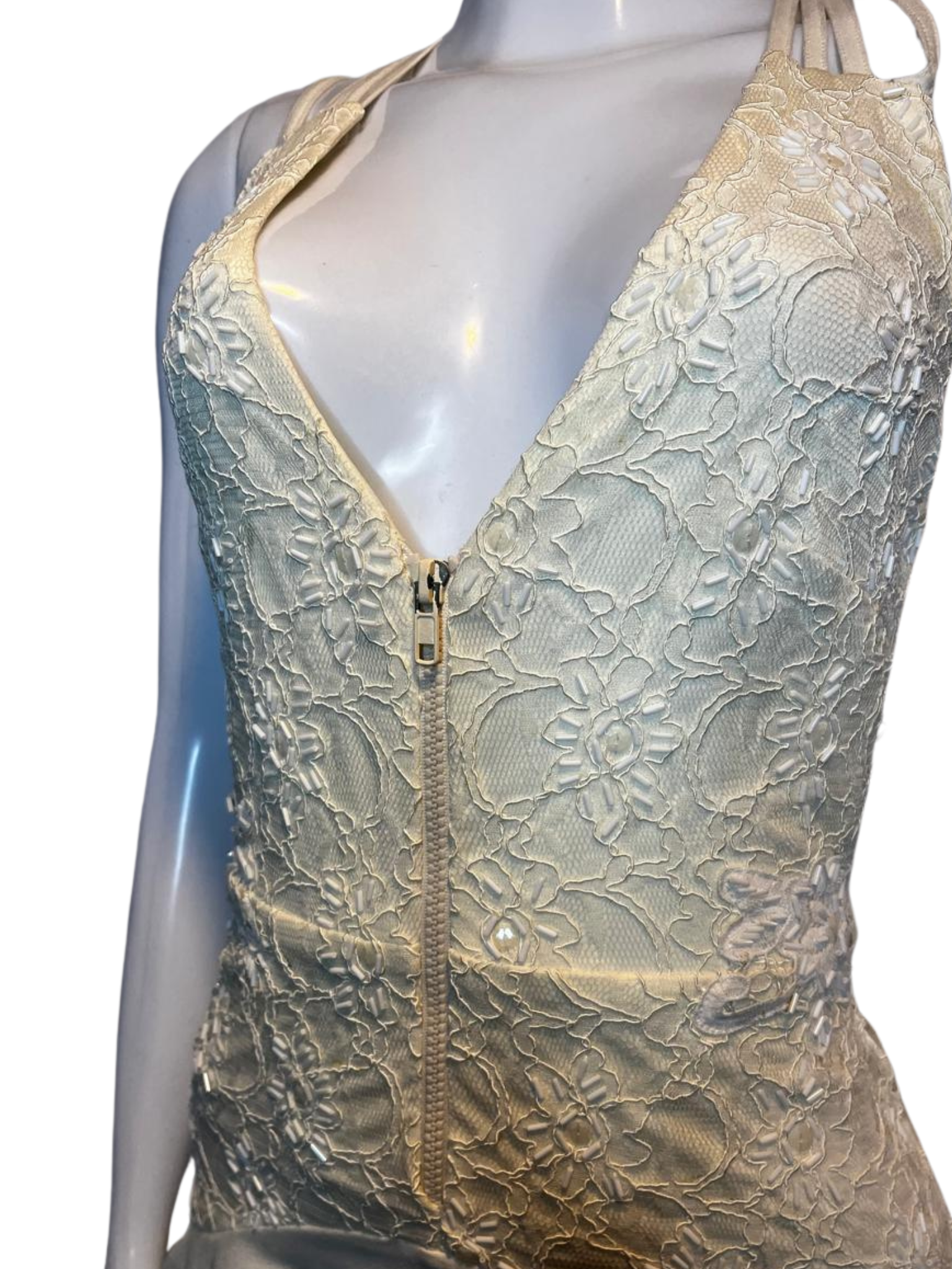 Vestido Botswana Renda Alças Cruzadas Costas Off White tamanho PP