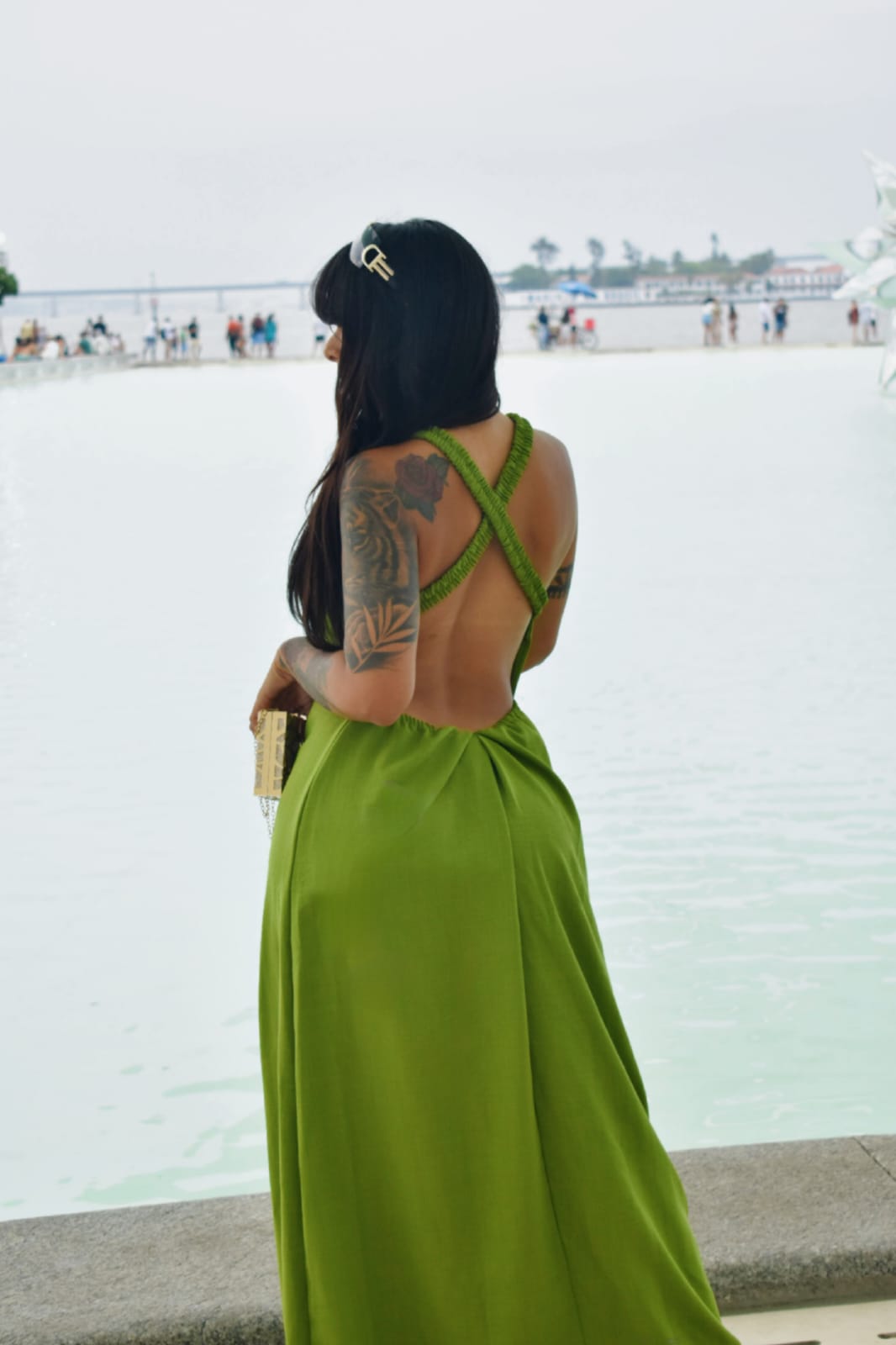 Vestido Afghan Longo Alça Elástico Verde tamanho G