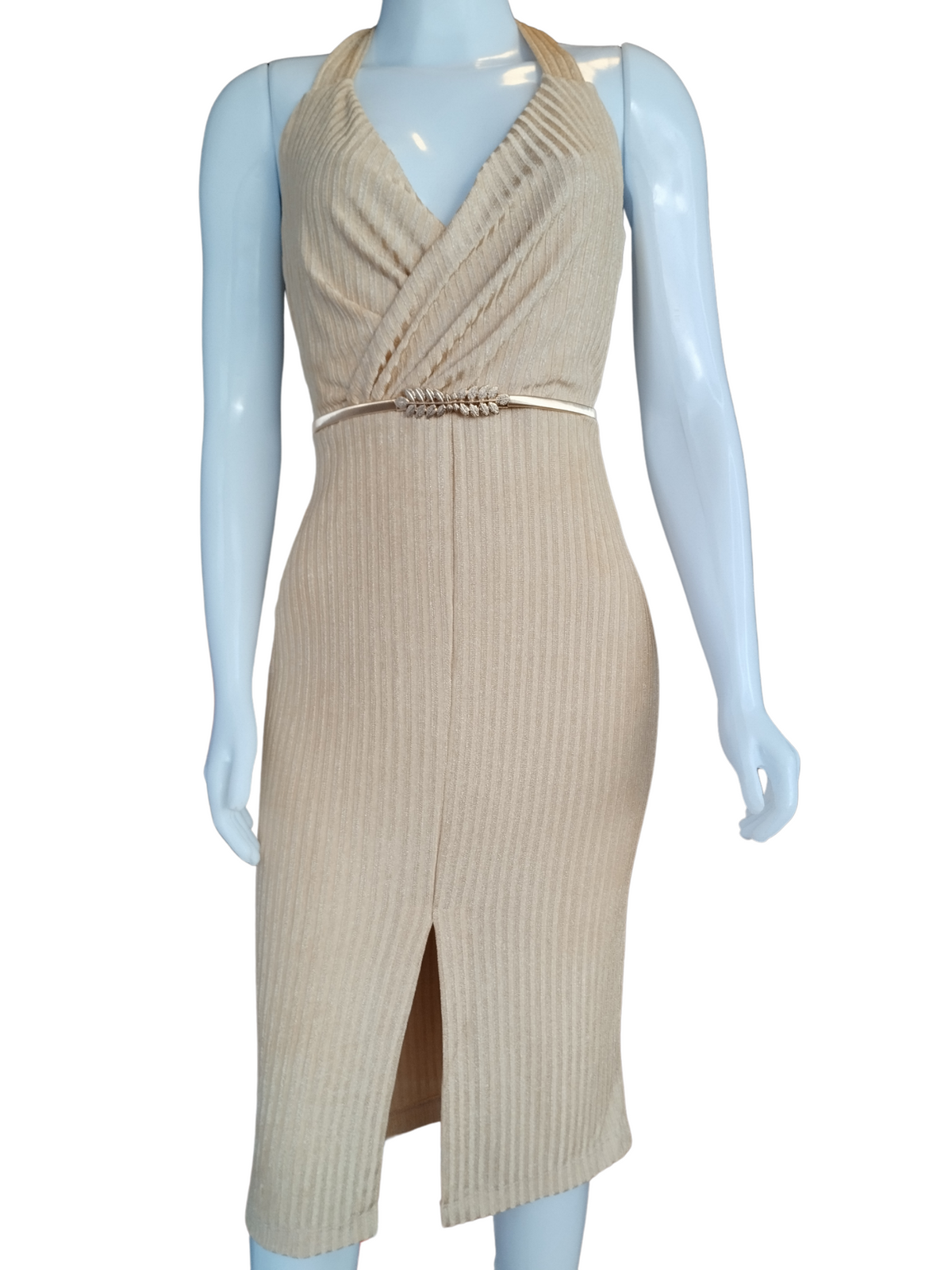 Vestido Botswana Midi Transpassado Canelado Dourado tamanho M