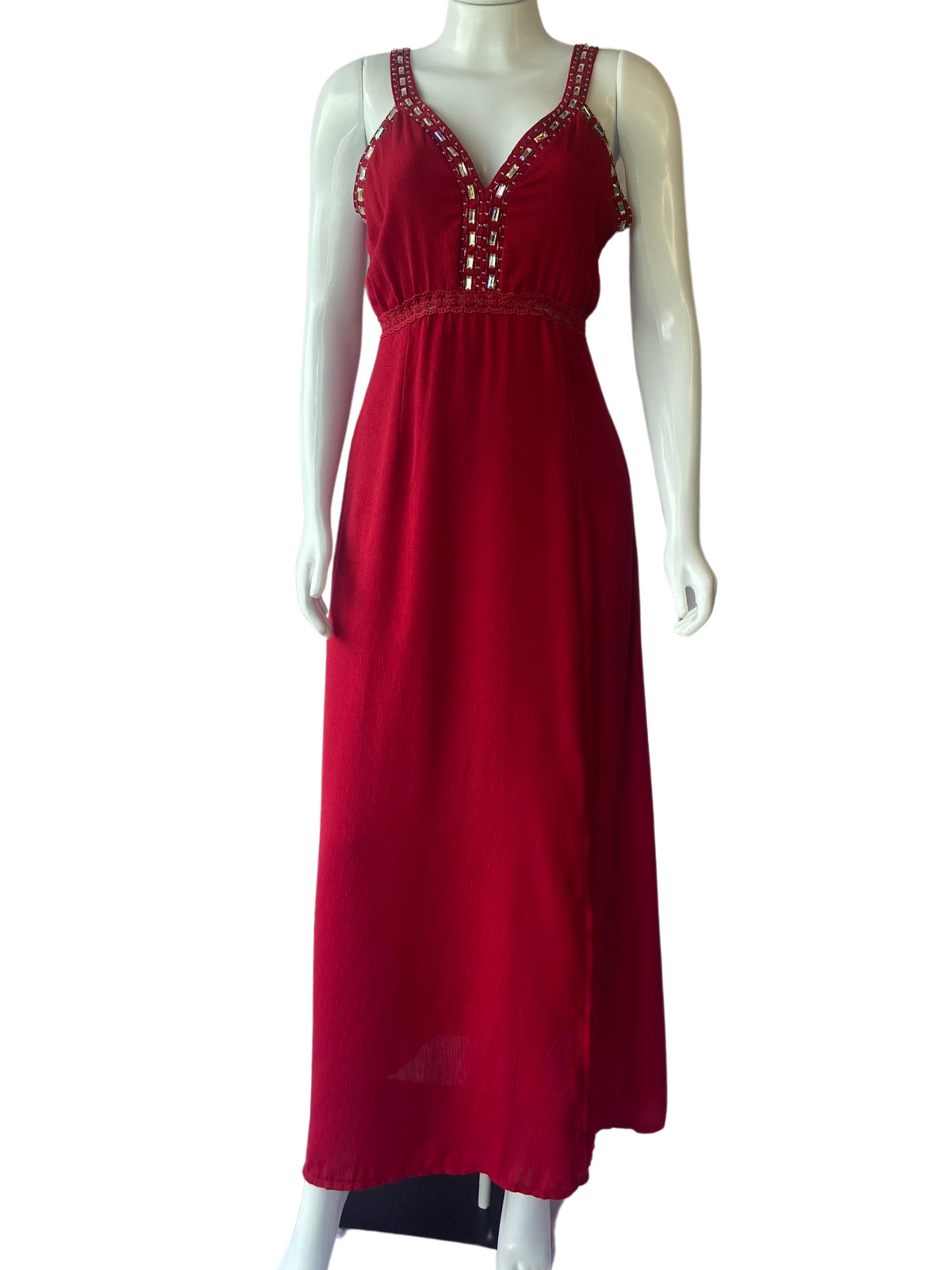 Vestido Longo Pedraria Vermelho tamanho P