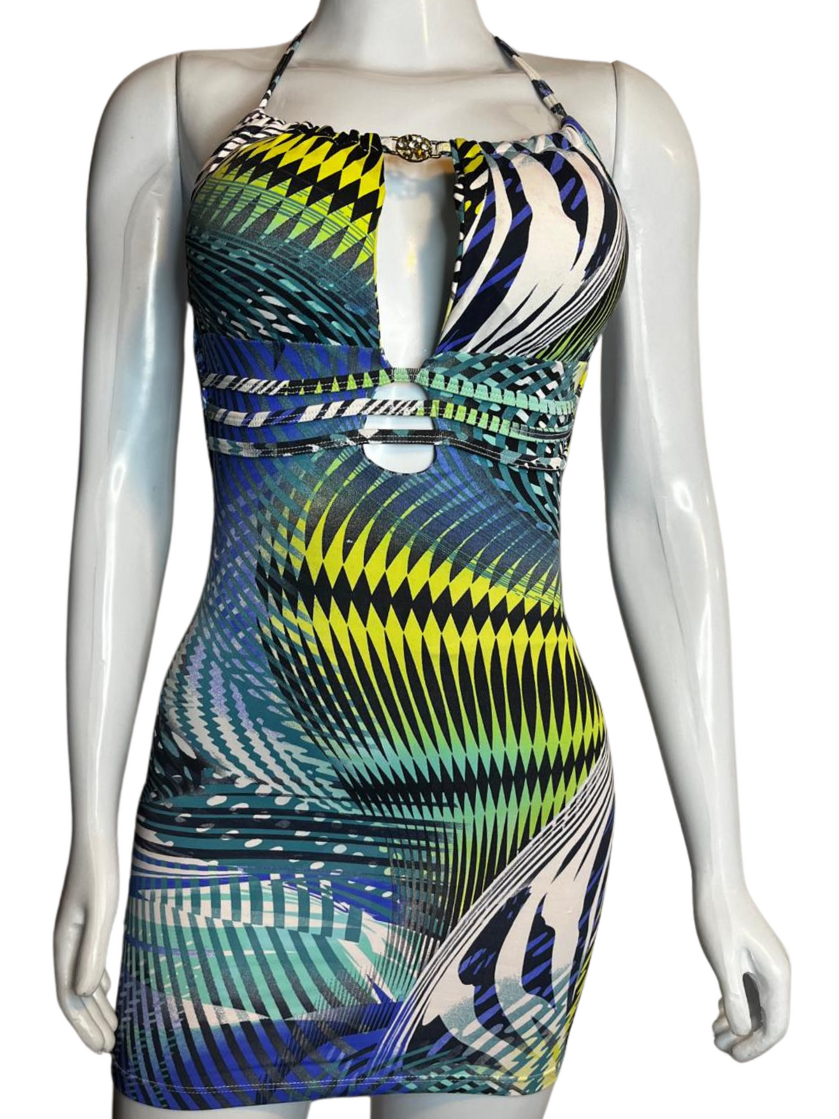 Vestido Malha Fria Estampado Azul tamanho P