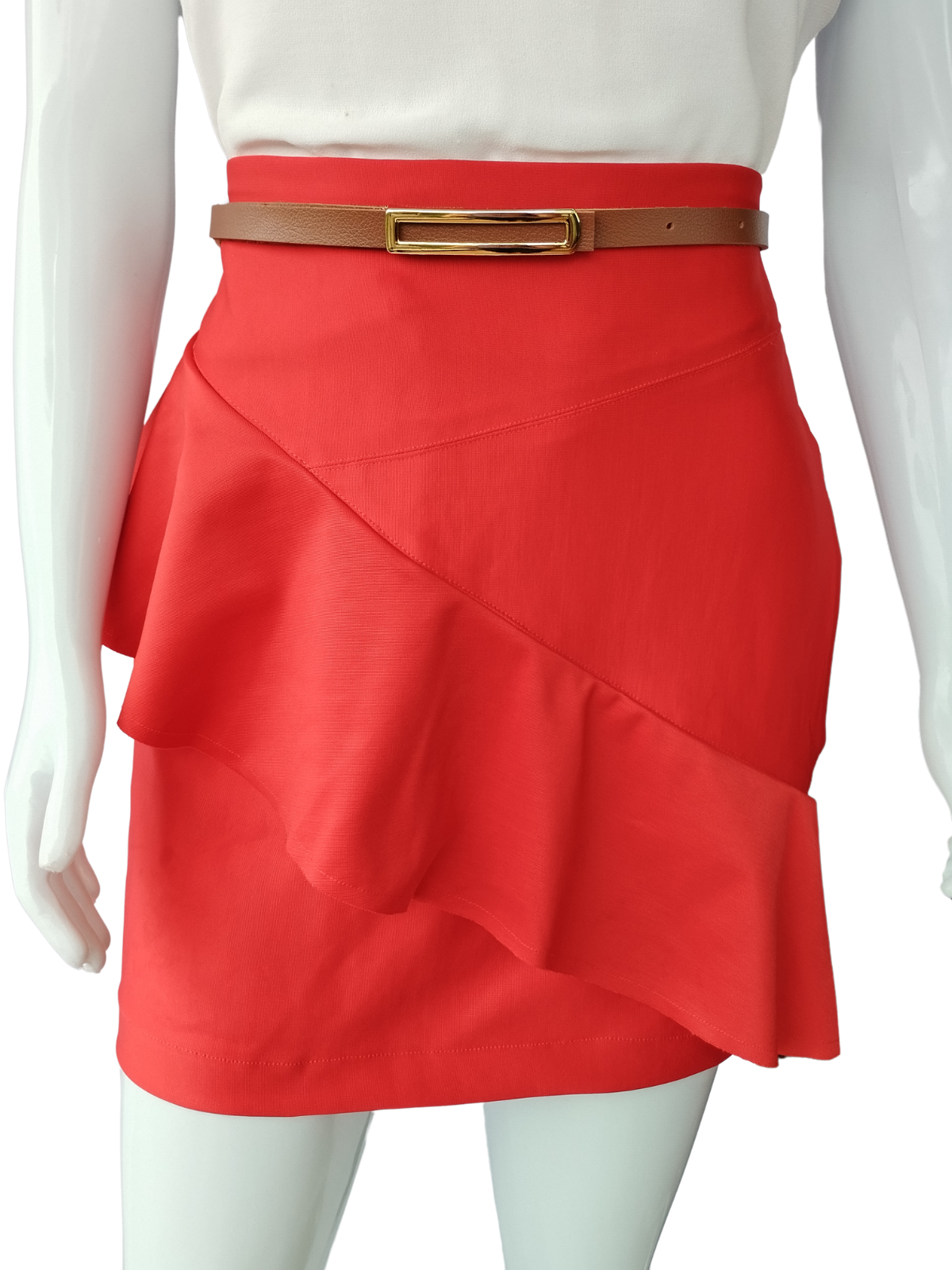 Saia Botswana Babado Assimétrico Vermelho tamanho M