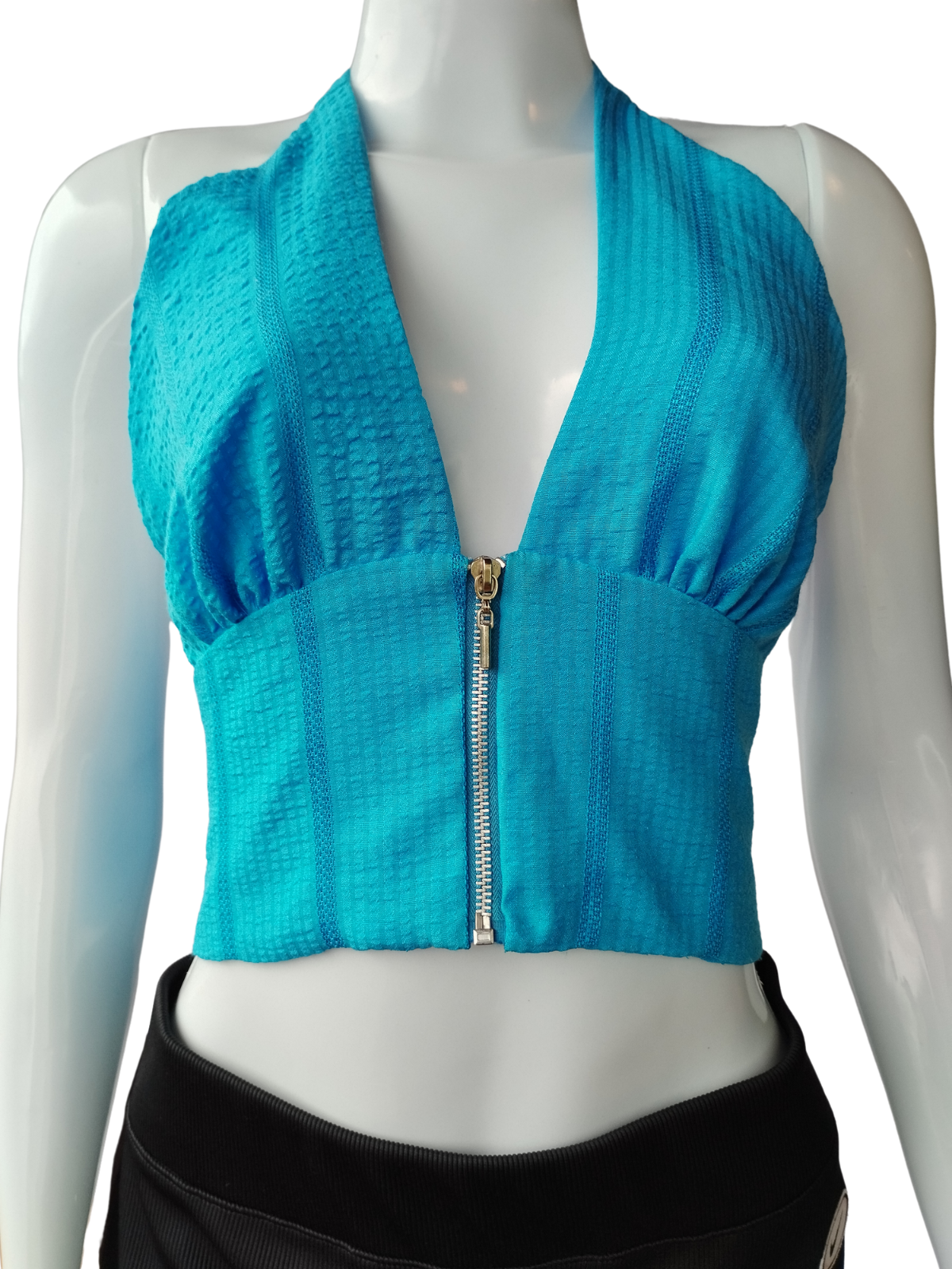 Cropped Afghan Frente Única Zíper Azul tamanho G