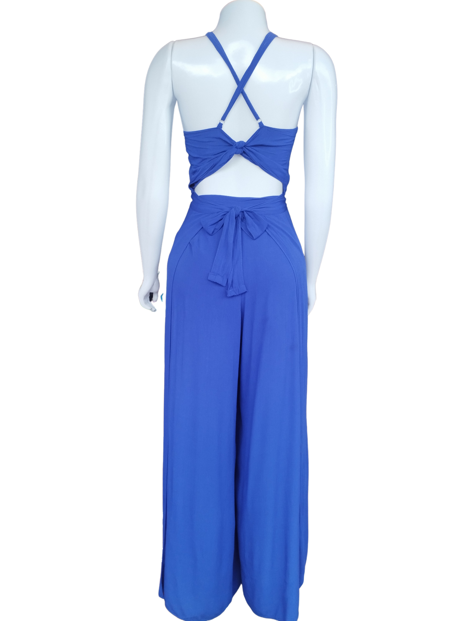 Macacão Pantacourt Amarração Cintura Azul tamanho M