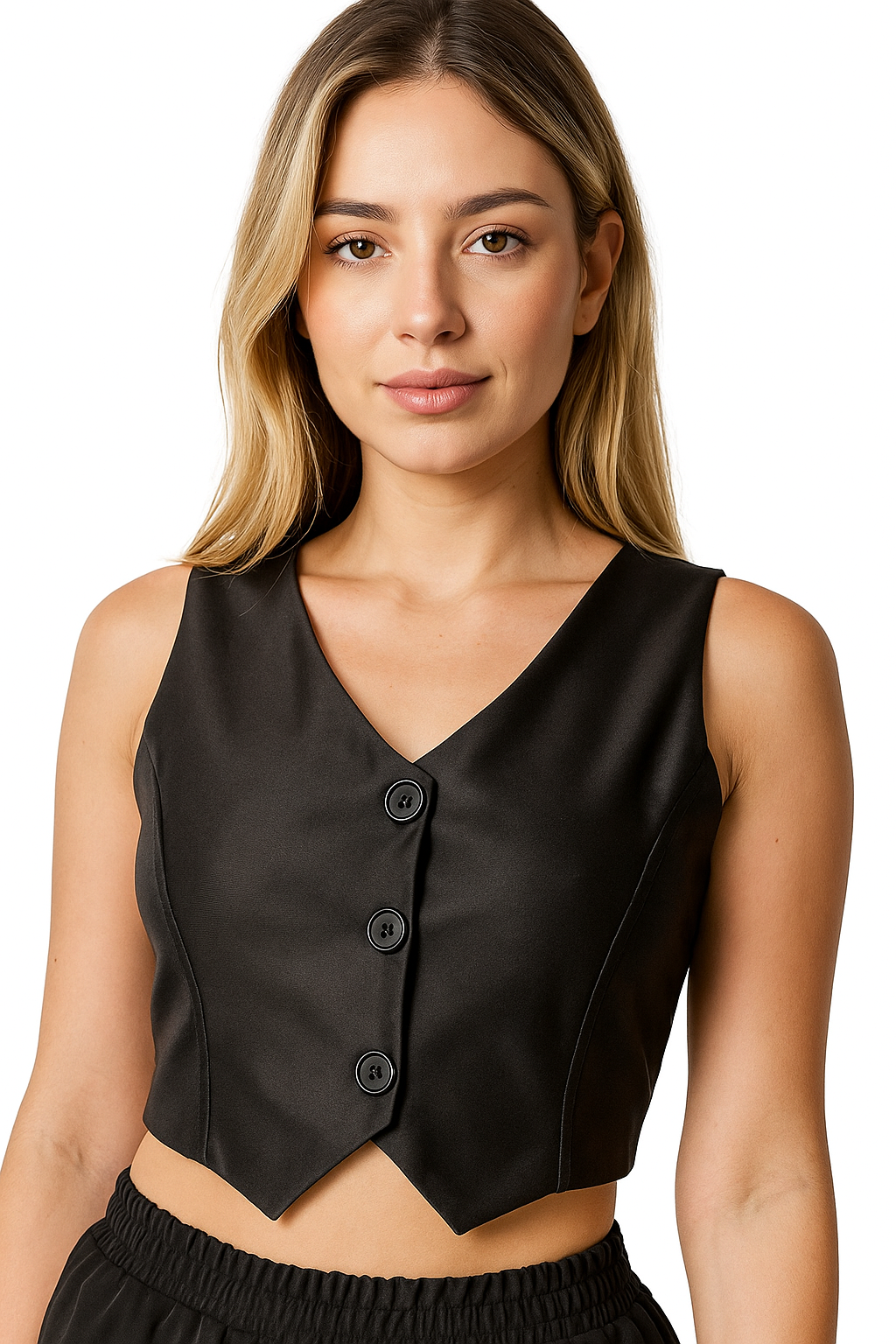 Colete Acetinado Botão Preto tamanho P