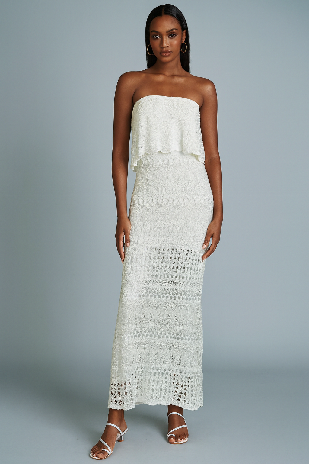 Vestido Longo Galeria Tricot Off White tamanho P