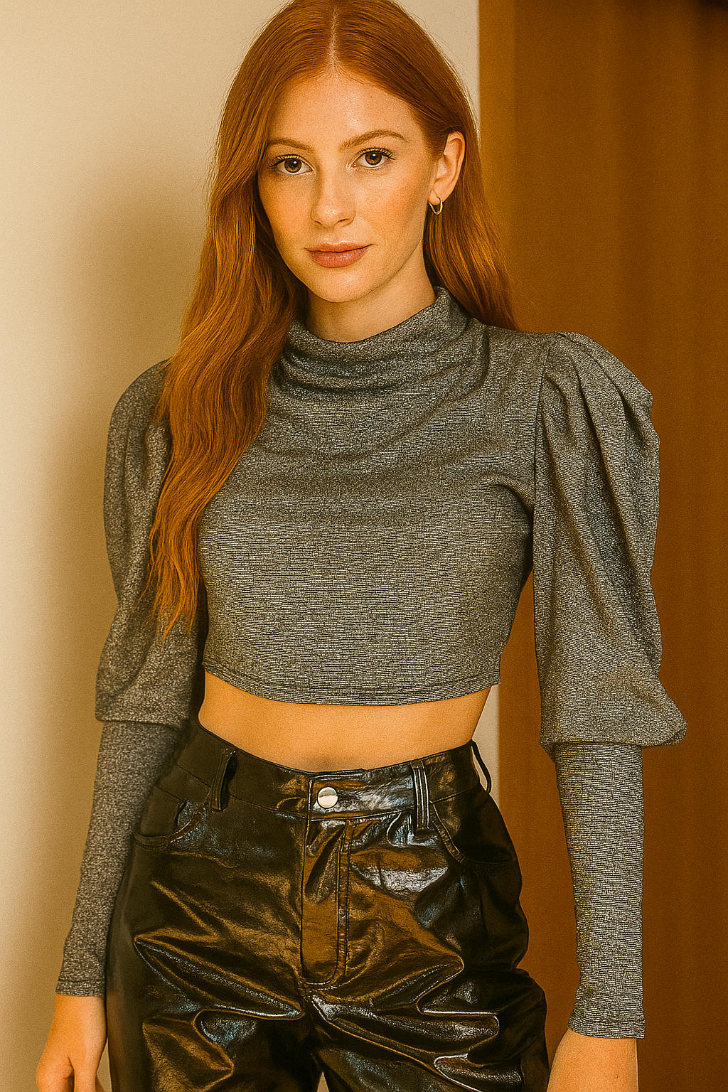 Blusa Colcci Gola Alta Brilho Cinza tamanho P