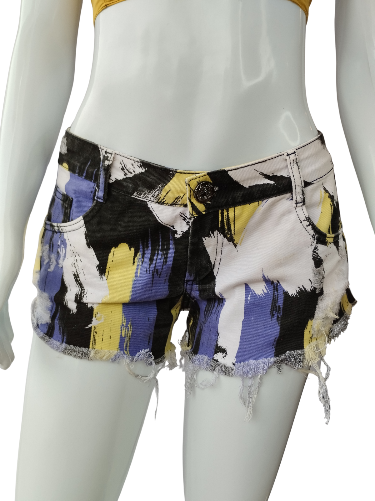 Short Jeans Lança Perfume Cintura Baixa Estampado tamanho 38