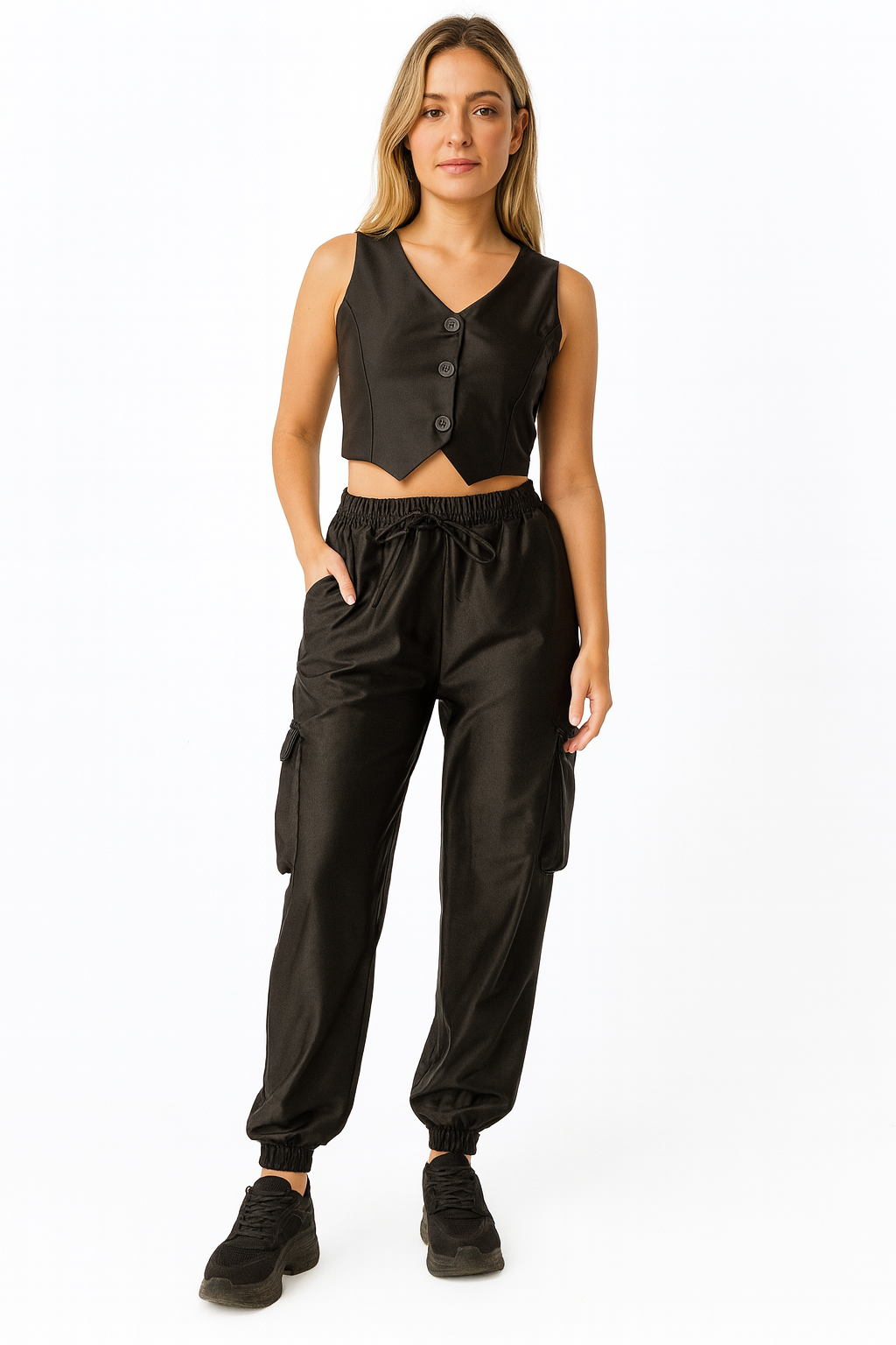 Calça Cargo Acetinado Preto tamanho M