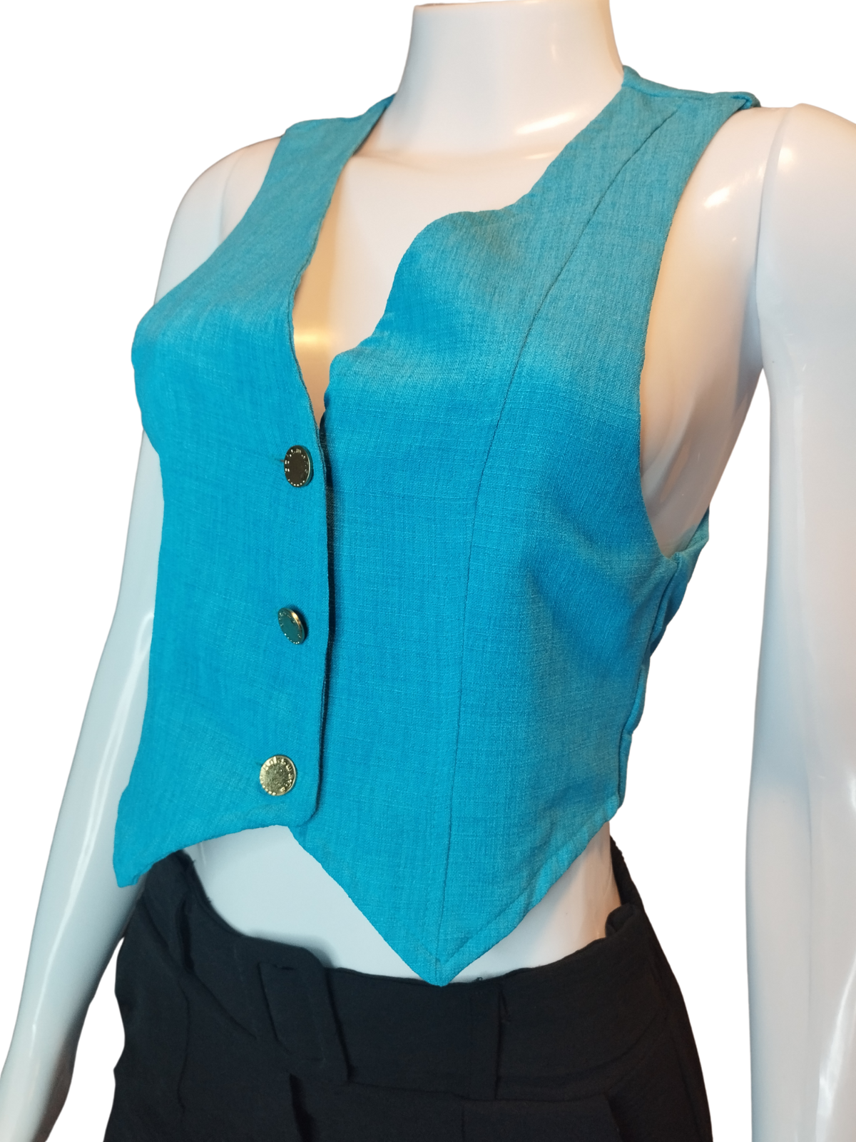 Colete Botswana Botão Dourado Azul tamanho PP