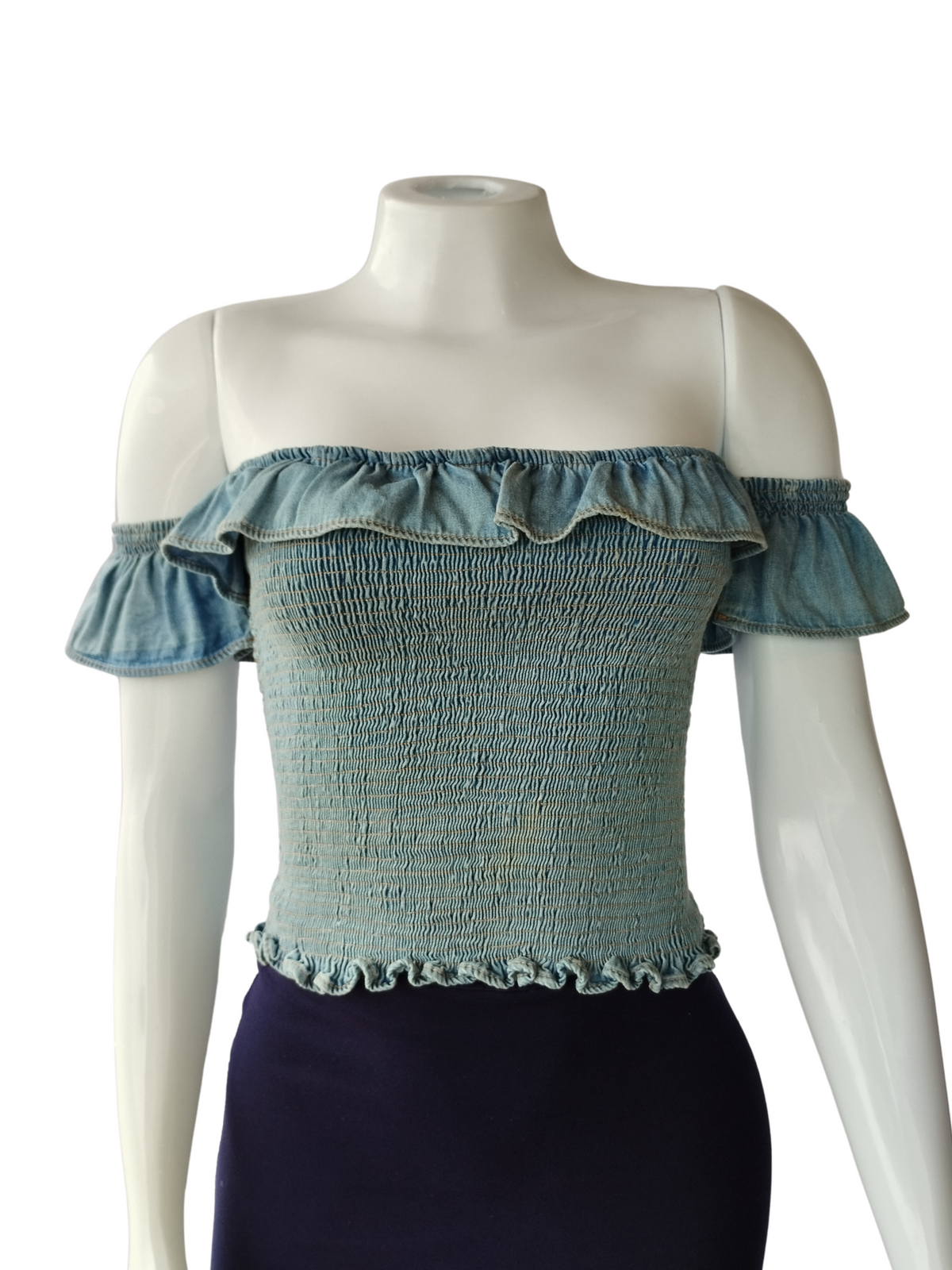 Blusa Cropped Ciganinha Jeans tamanho M