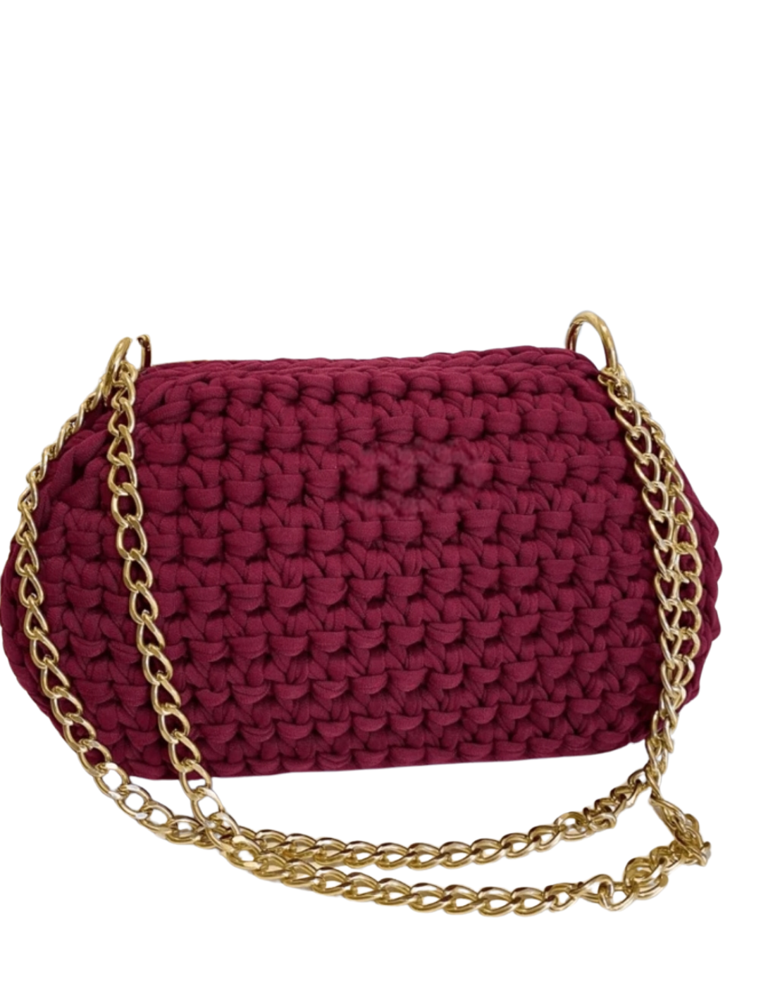 Bolsa de Mão Artesanal Crochê com Corrente Adicional Dourada Marsala