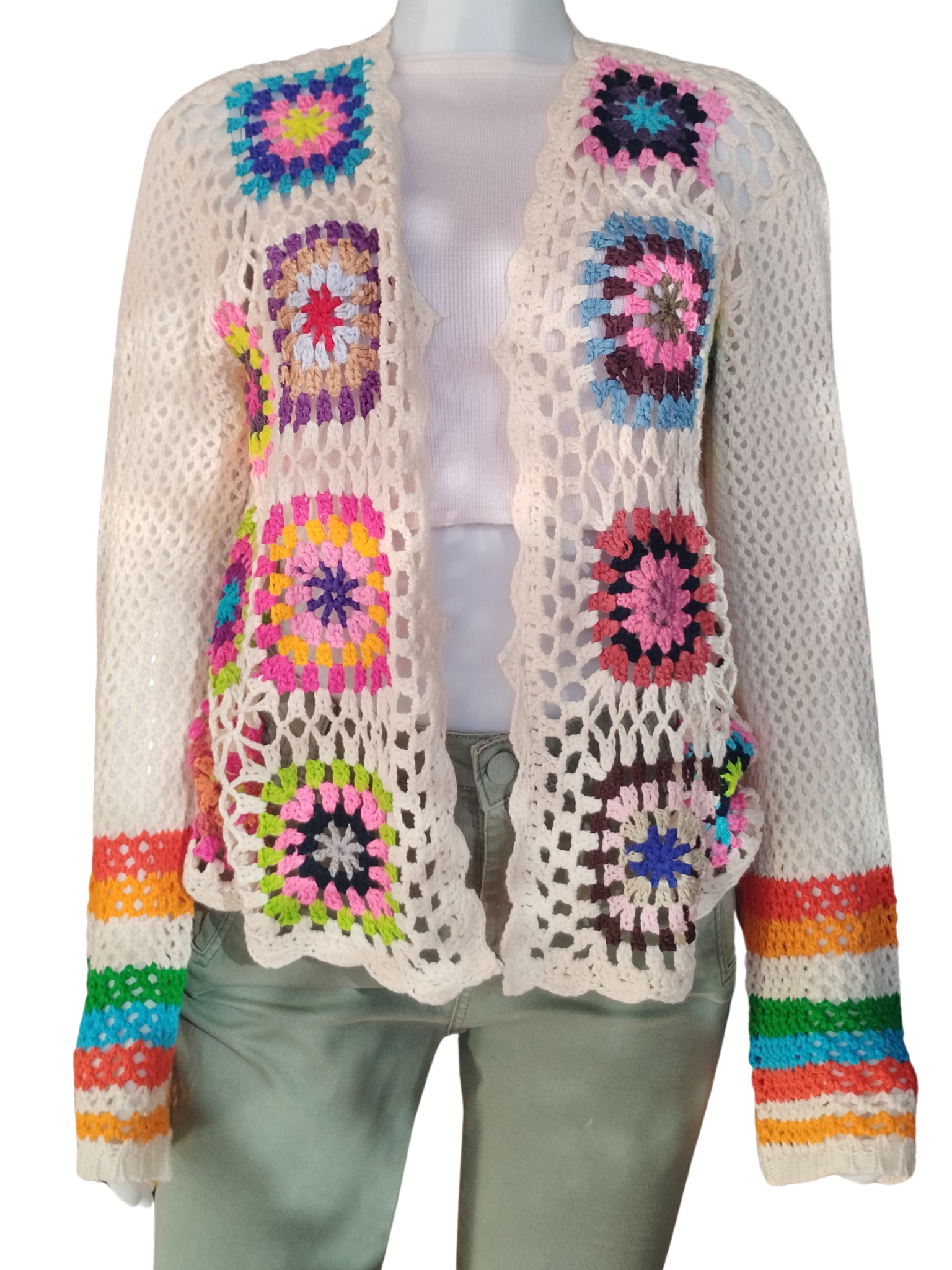 Casaco Crochê Square Colorido Bege tamanho M