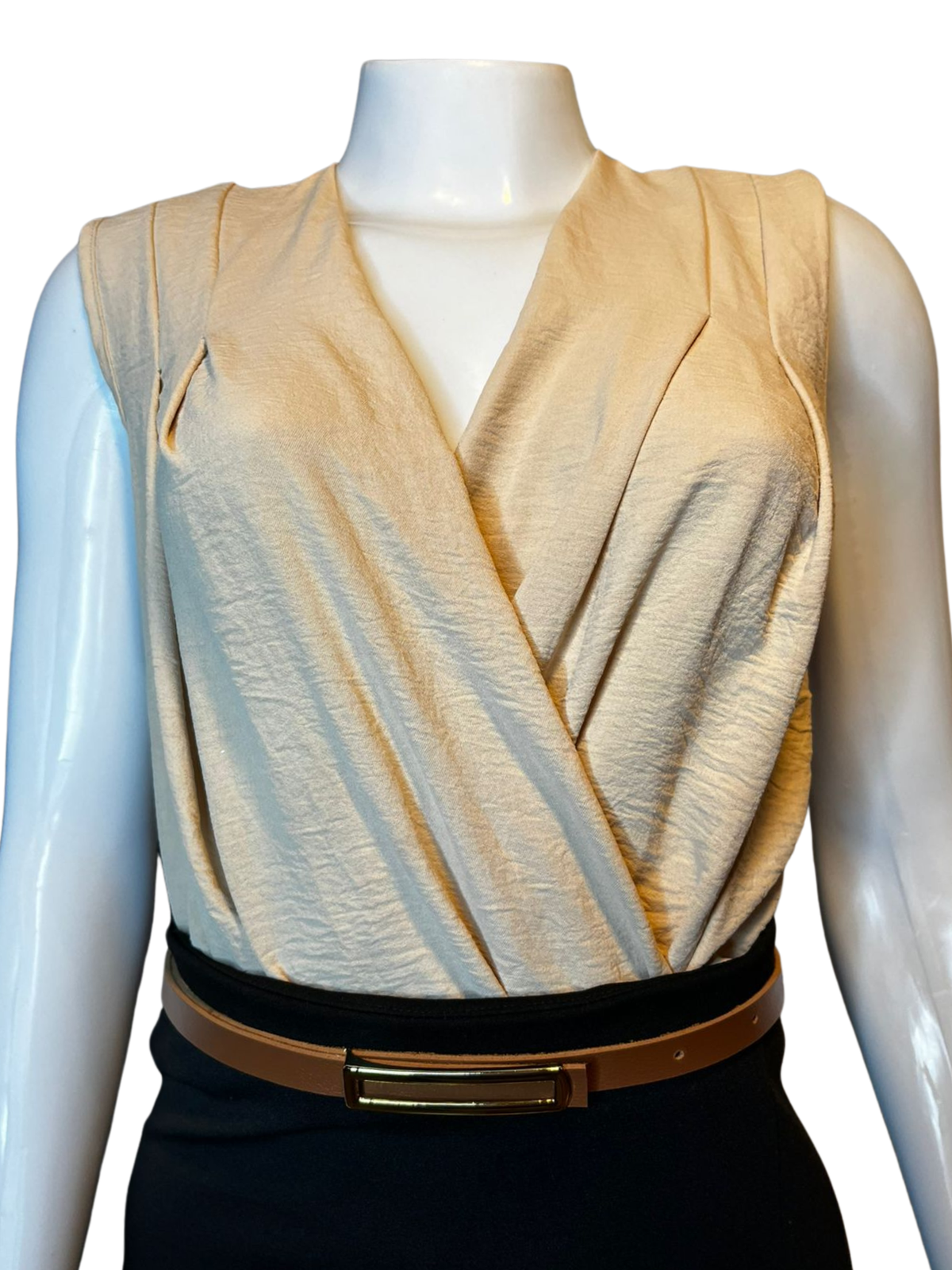 Blusa Cropped Transpassada Elástico Cintura Bege tamanho M