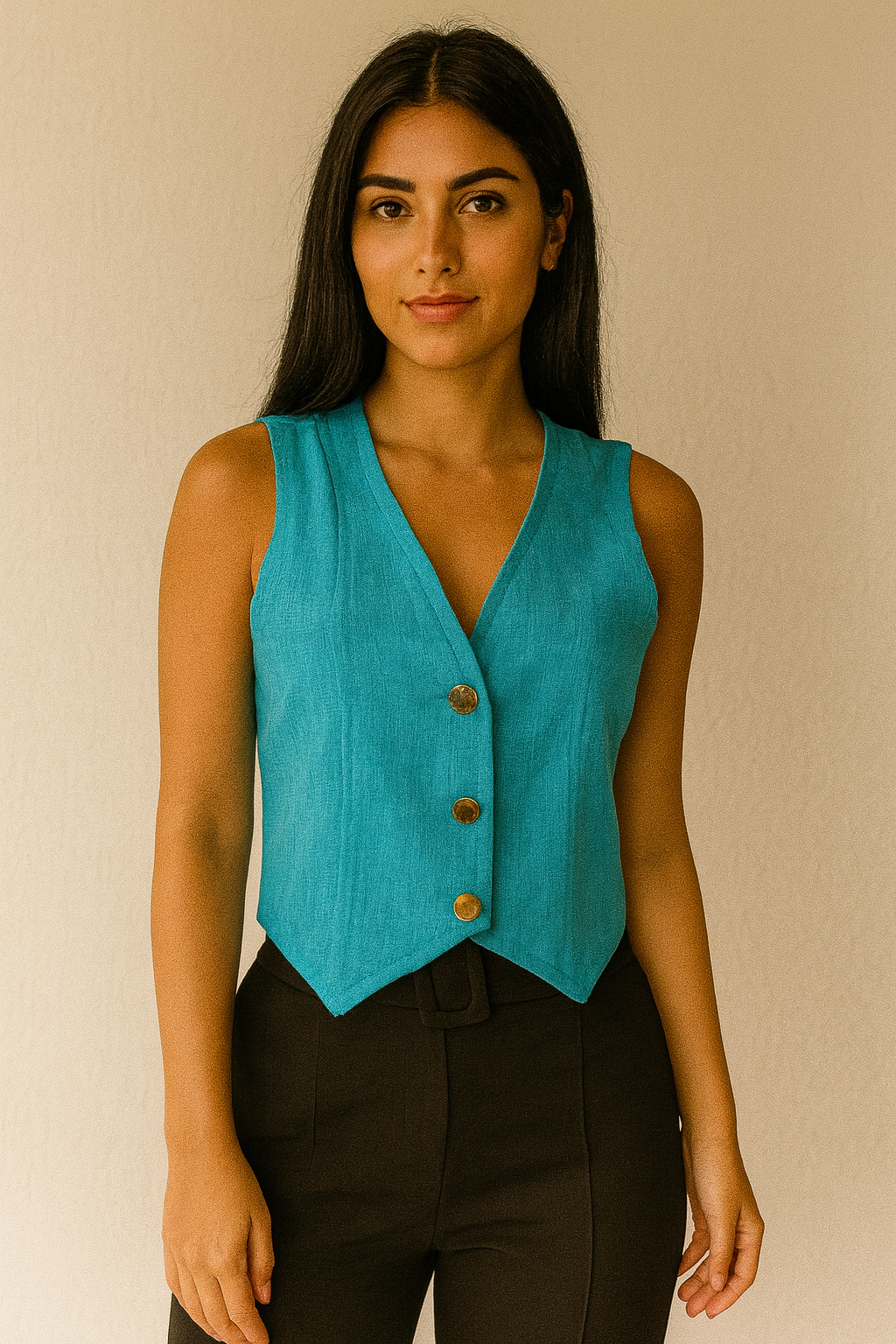 Colete Botswana Botão Dourado Azul tamanho PP