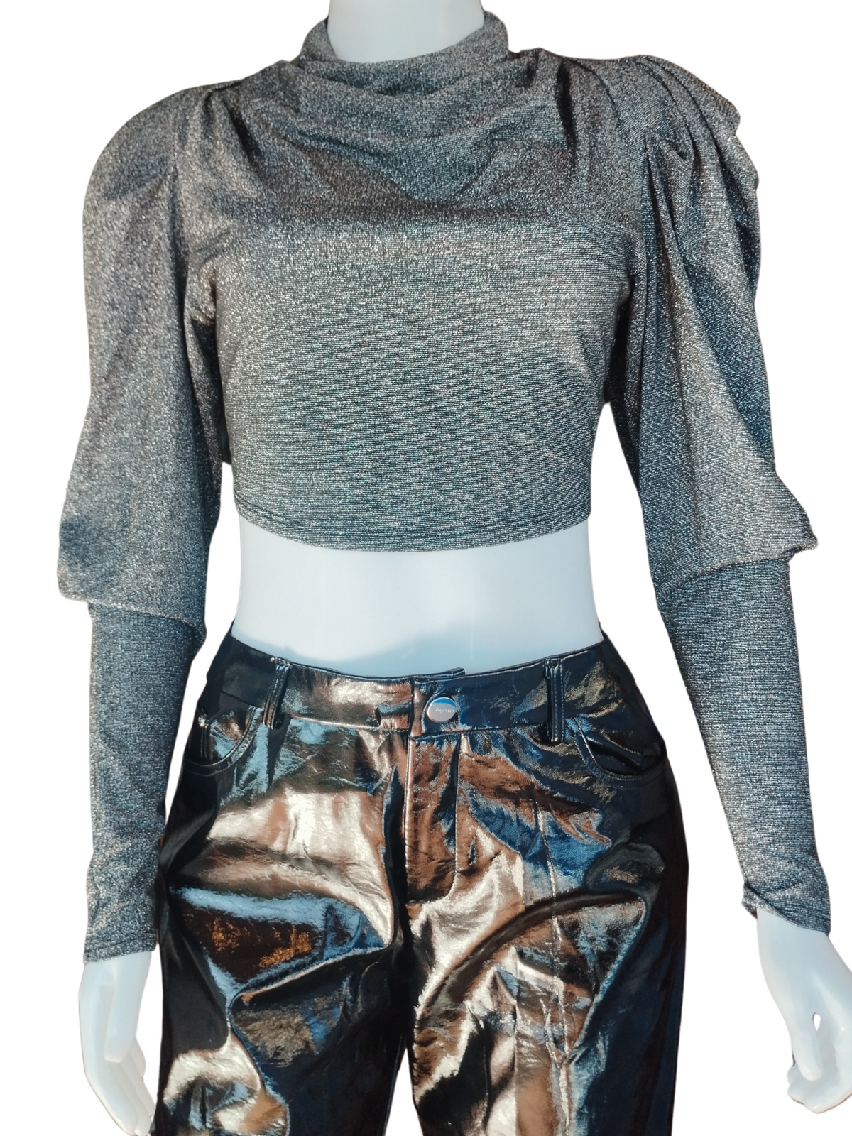 Blusa Colcci Gola Alta Brilho Cinza tamanho P