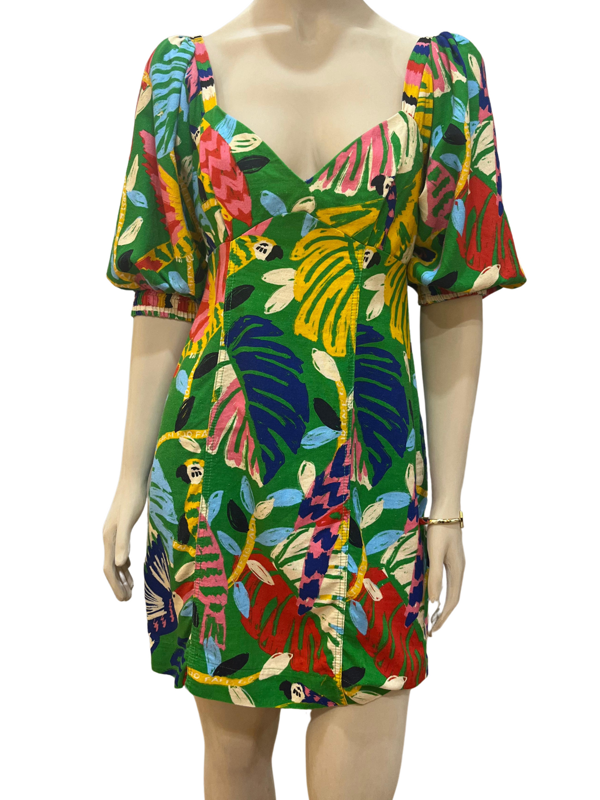 Vestido Farm Arara Manga Bufante Verde tamanho P