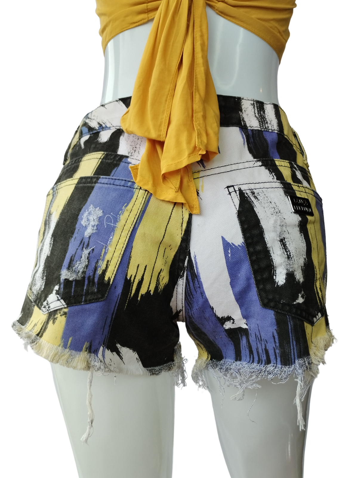 Short Jeans Lança Perfume Cintura Baixa Estampado tamanho 38