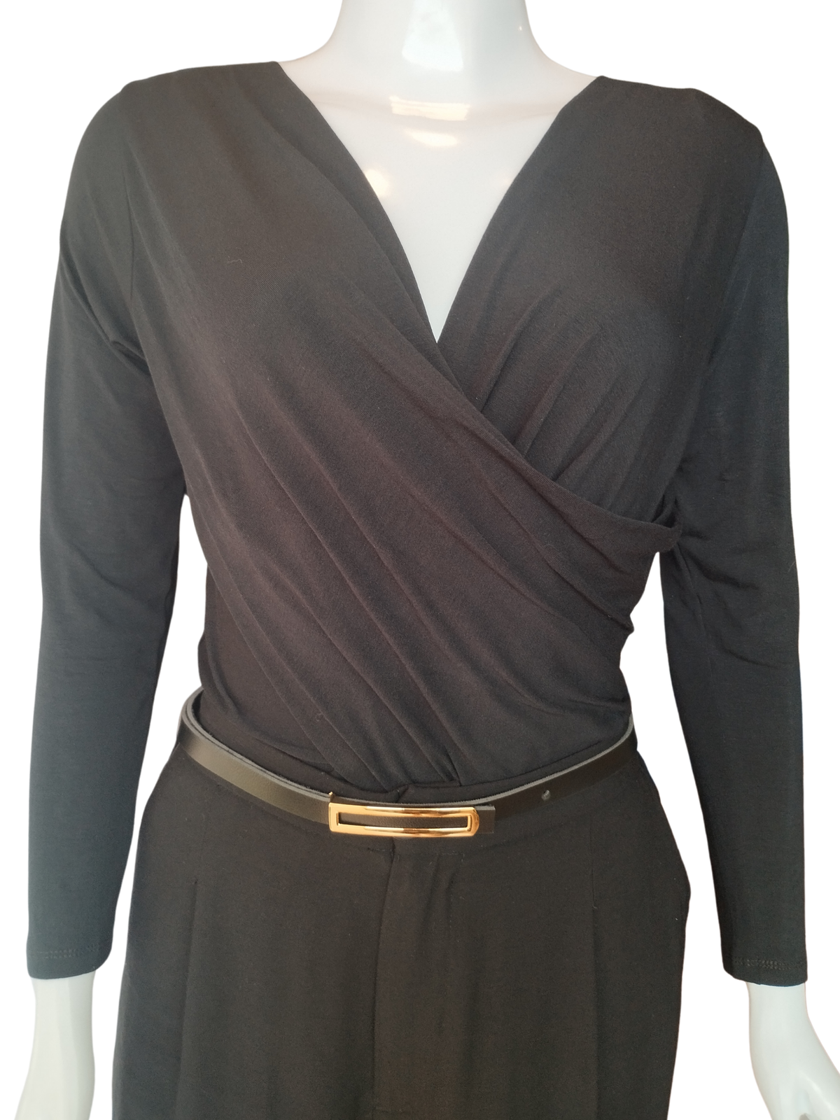 Blusa Manga Longa Malha Transpassada Preto tamanho M