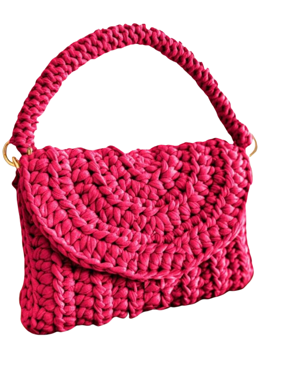 Bolsa de Mão Artesanal Crochê com Corrente Adicional Dourada Rosa Pink
