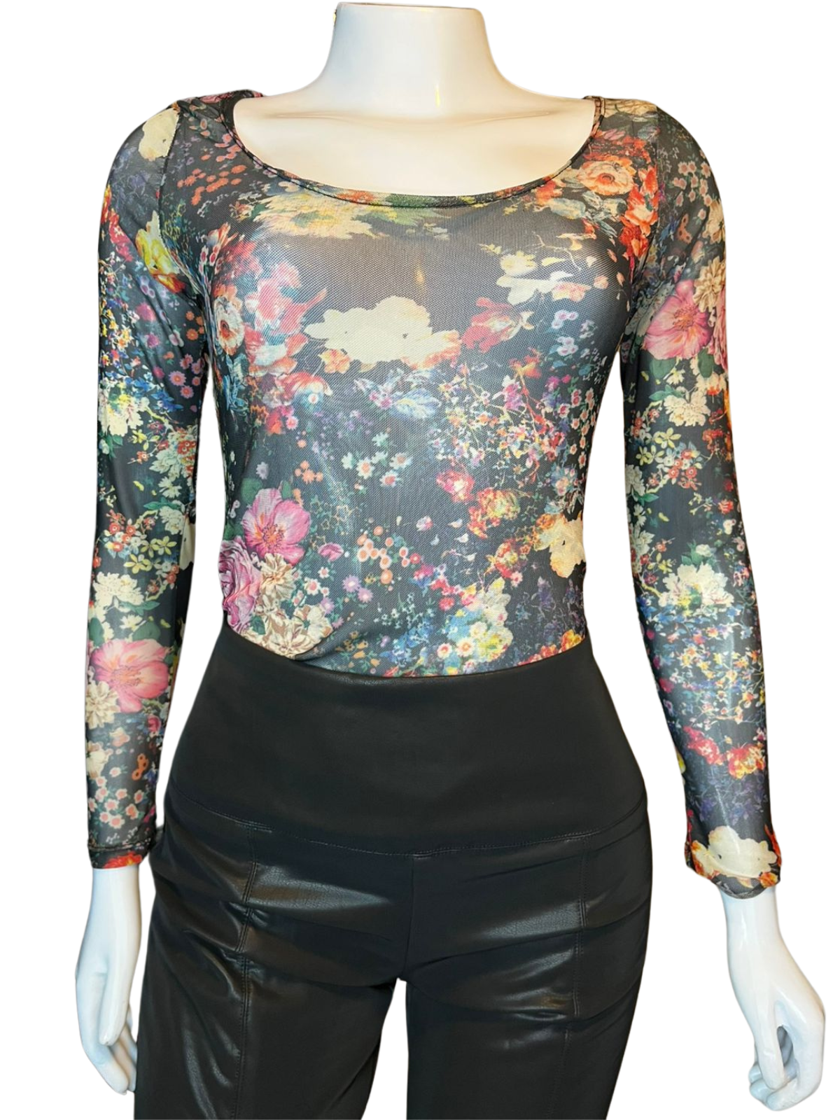 Body Tule Manga Longa Floral tamanho P