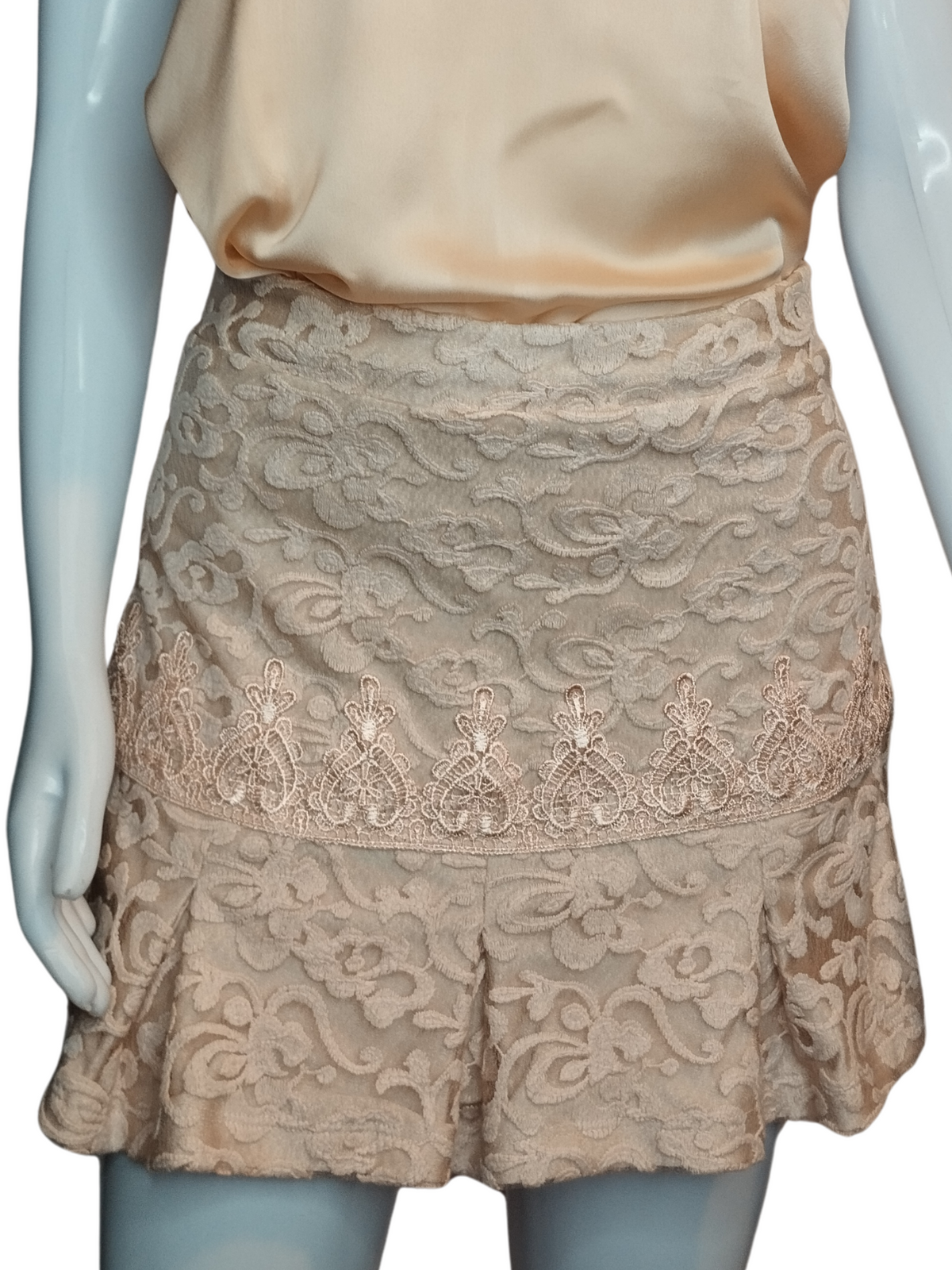 Saia Curta Babado Renda Rosê tamanho M