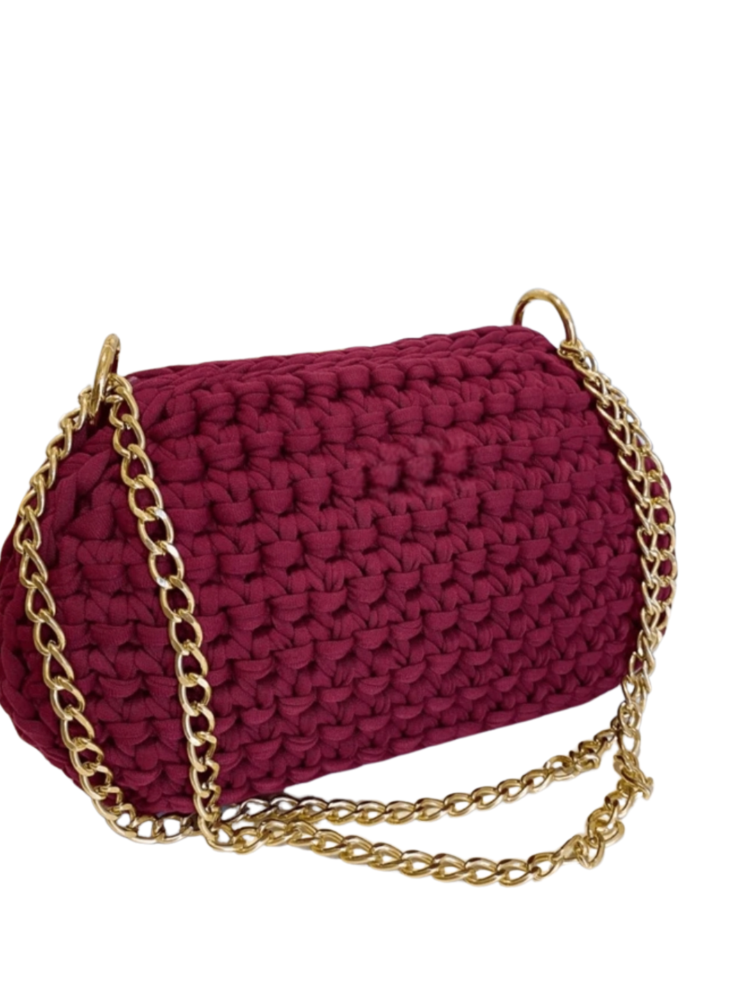 Bolsa de Mão Artesanal Crochê com Corrente Adicional Dourada Marsala