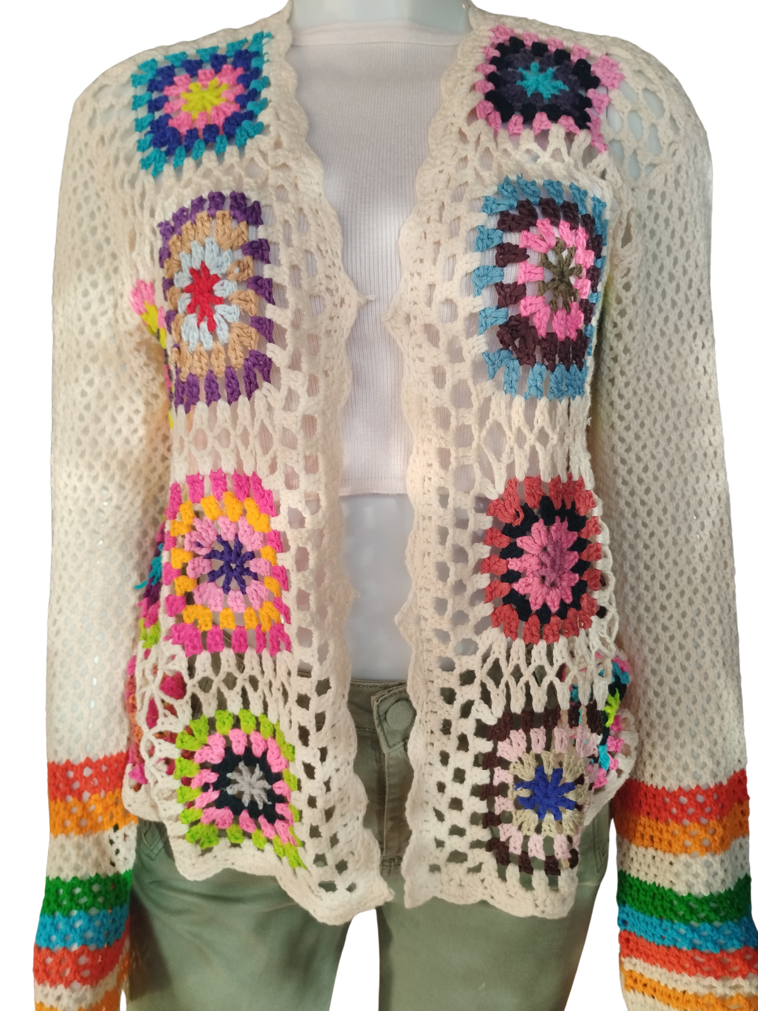 Casaco Crochê Square Colorido Bege tamanho M
