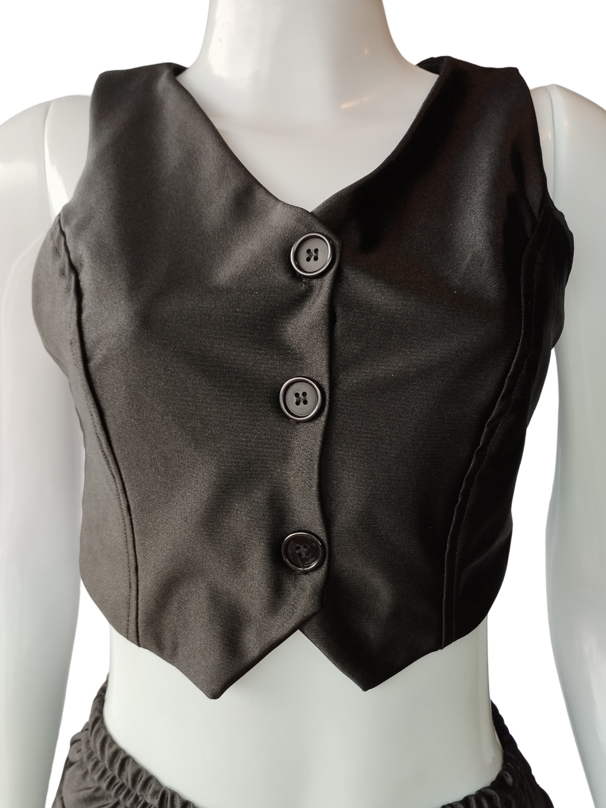 Colete Acetinado Botão Preto tamanho P