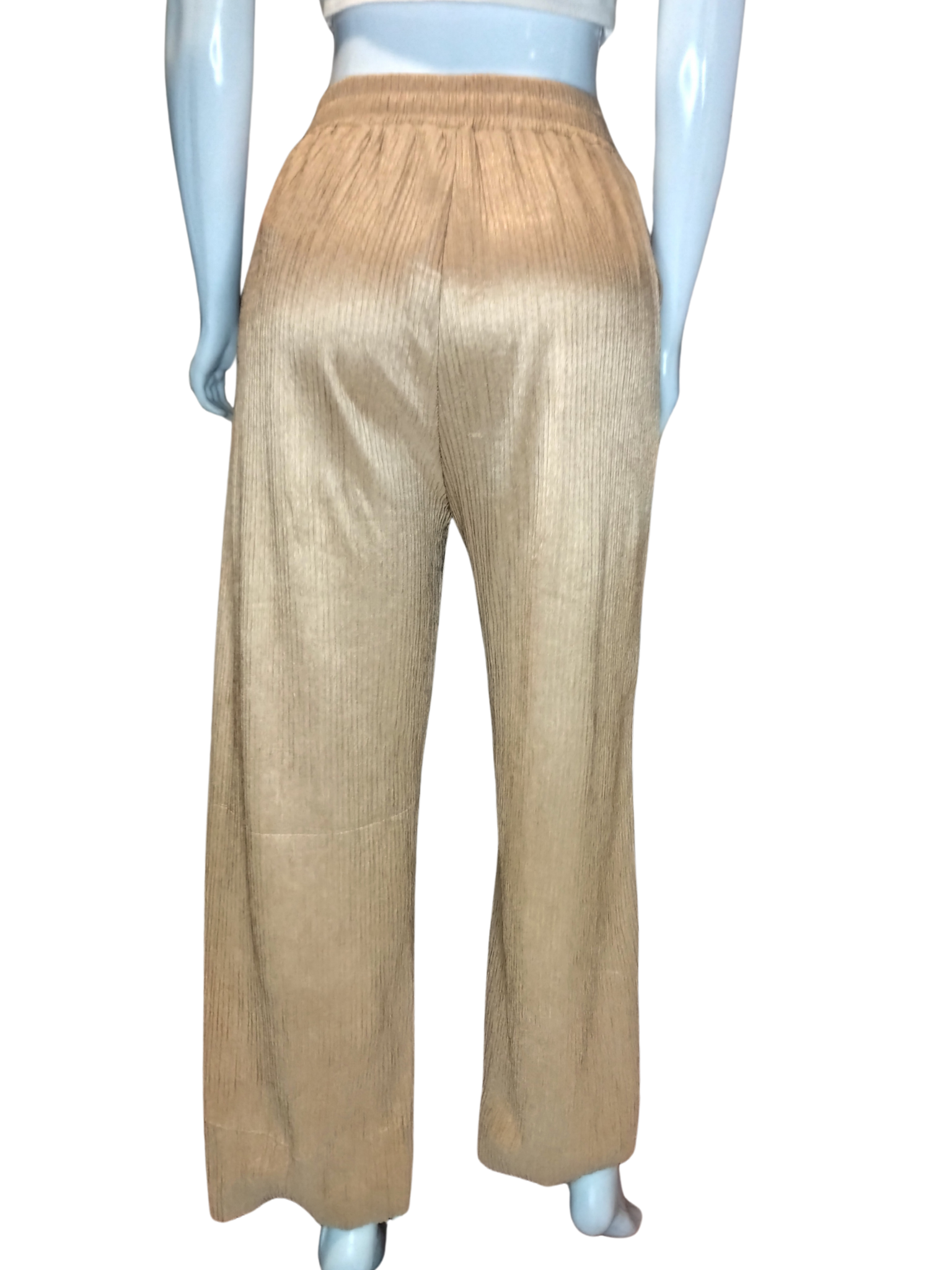 Calça Reta Acetinada Plissada Dourada tamanho M