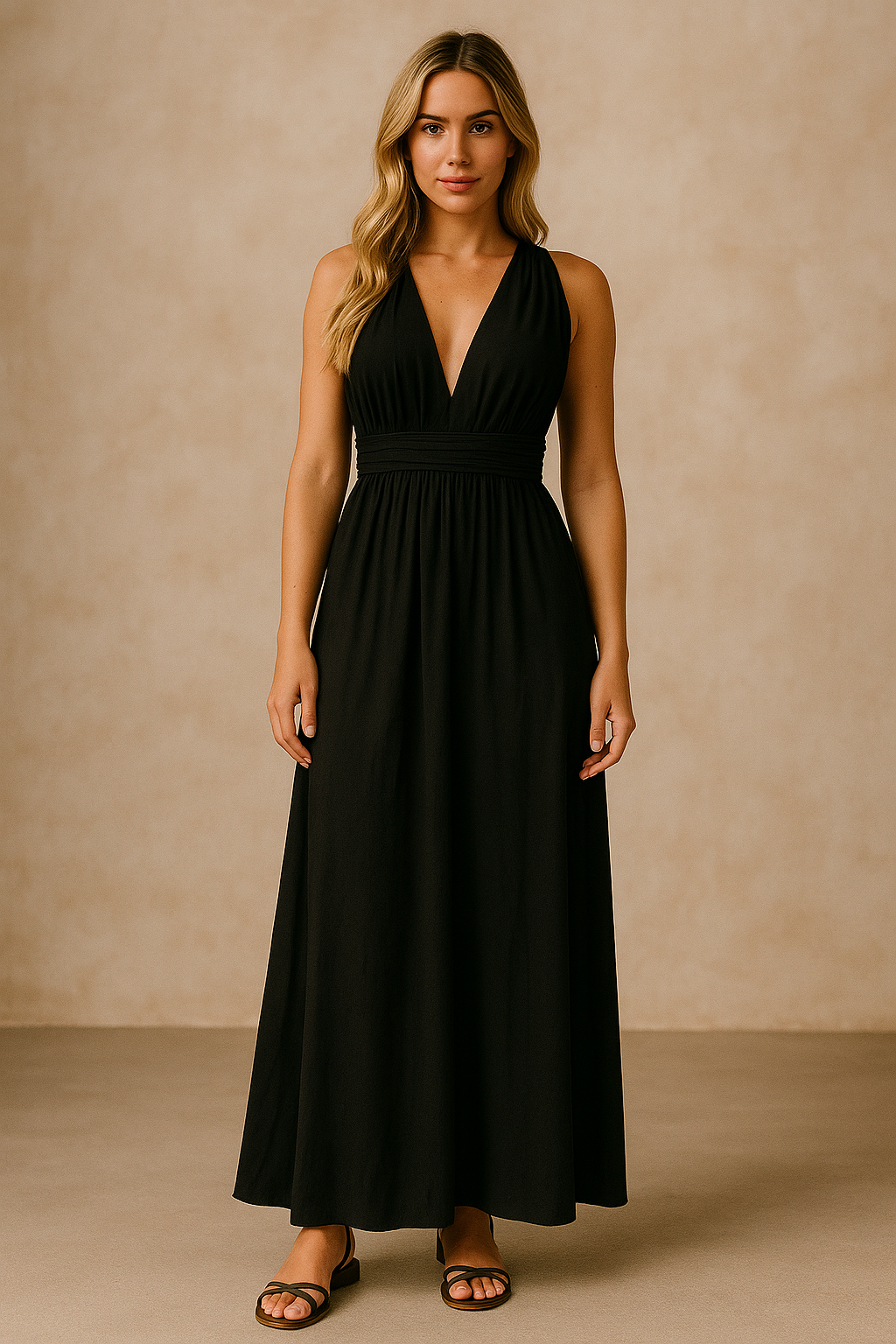 Vestido Longo Costas Nuas Caravana Preto tamanho M